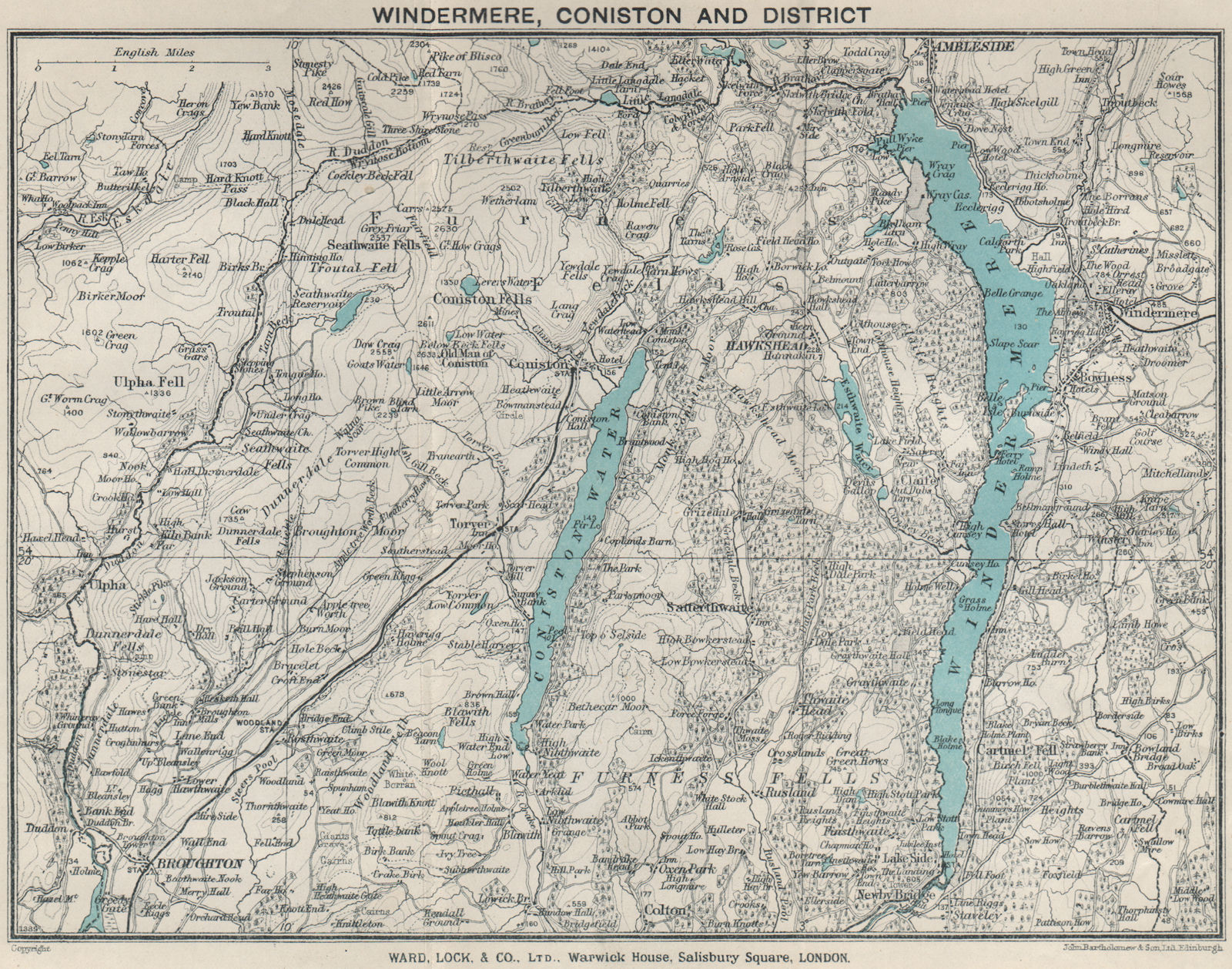 Associate Product WINDERMERE & CONISTON WATER. Ambleside Lake District Cumbria. WARD LOCK 1928 map