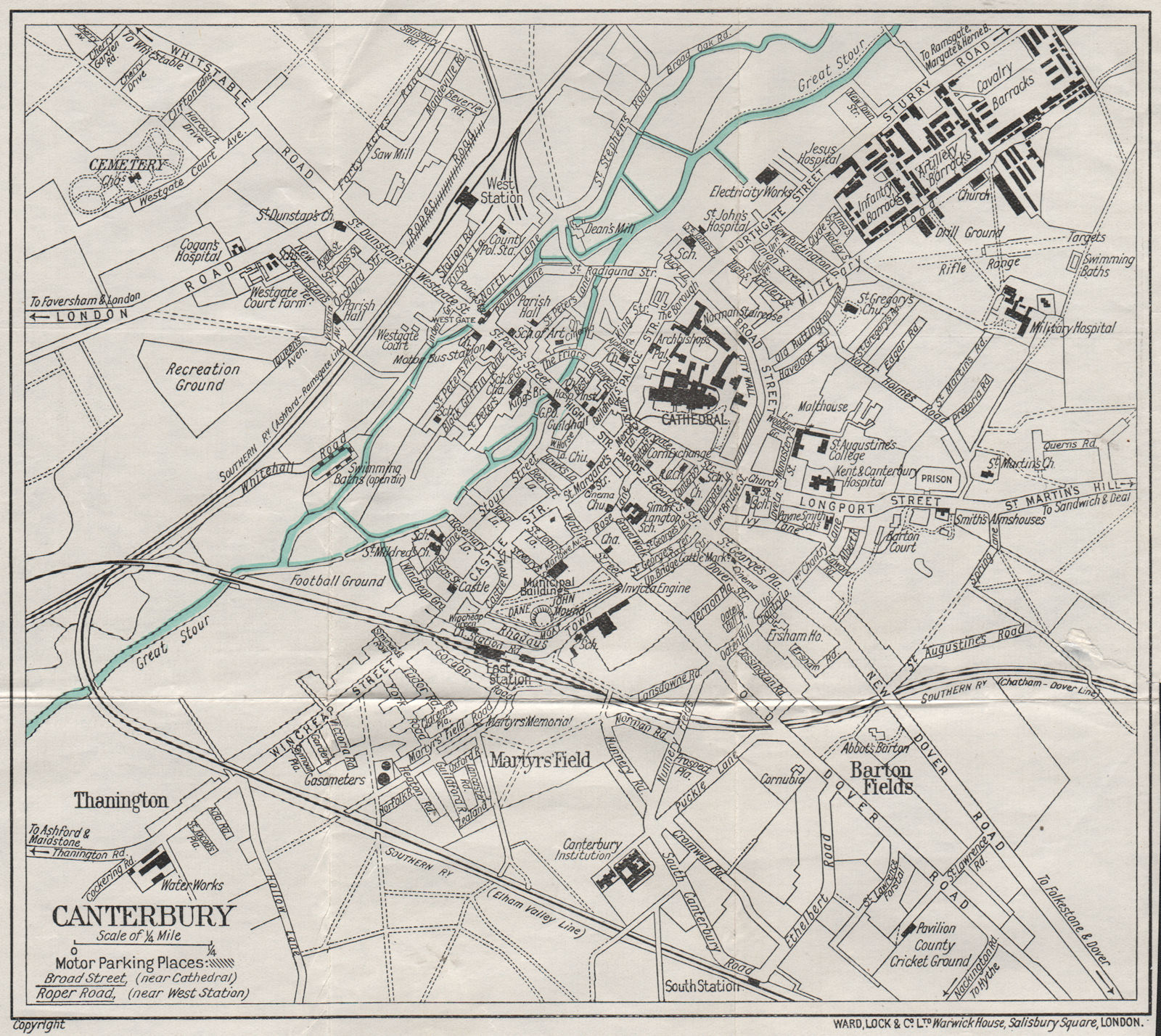 CANTERBURY vintage town/city plan. Kent. WARD LOCK 1938 old vintage map chart