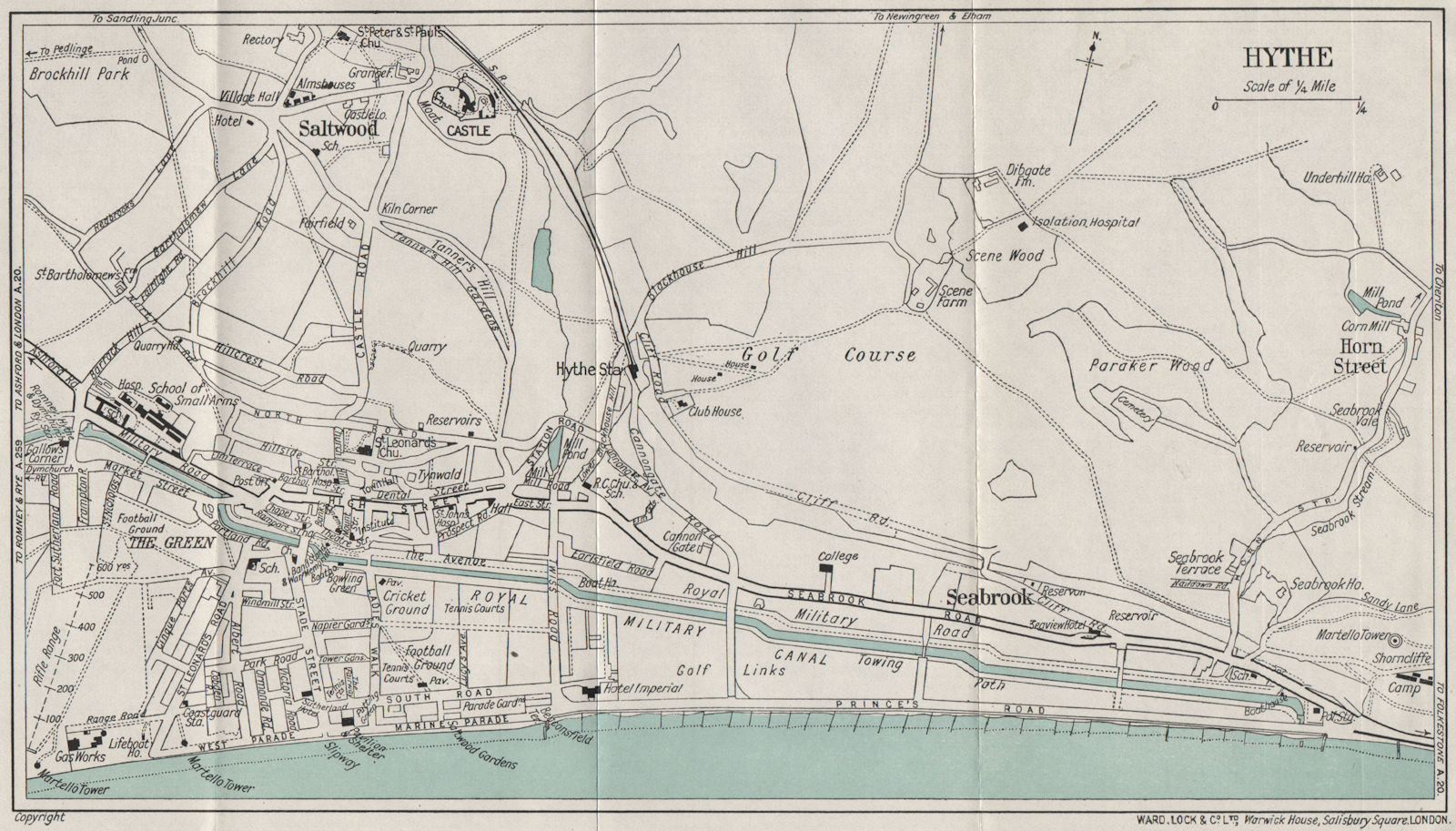 HYTHE vintage town/city plan. Kent. WARD LOCK 1938 old vintage map chart
