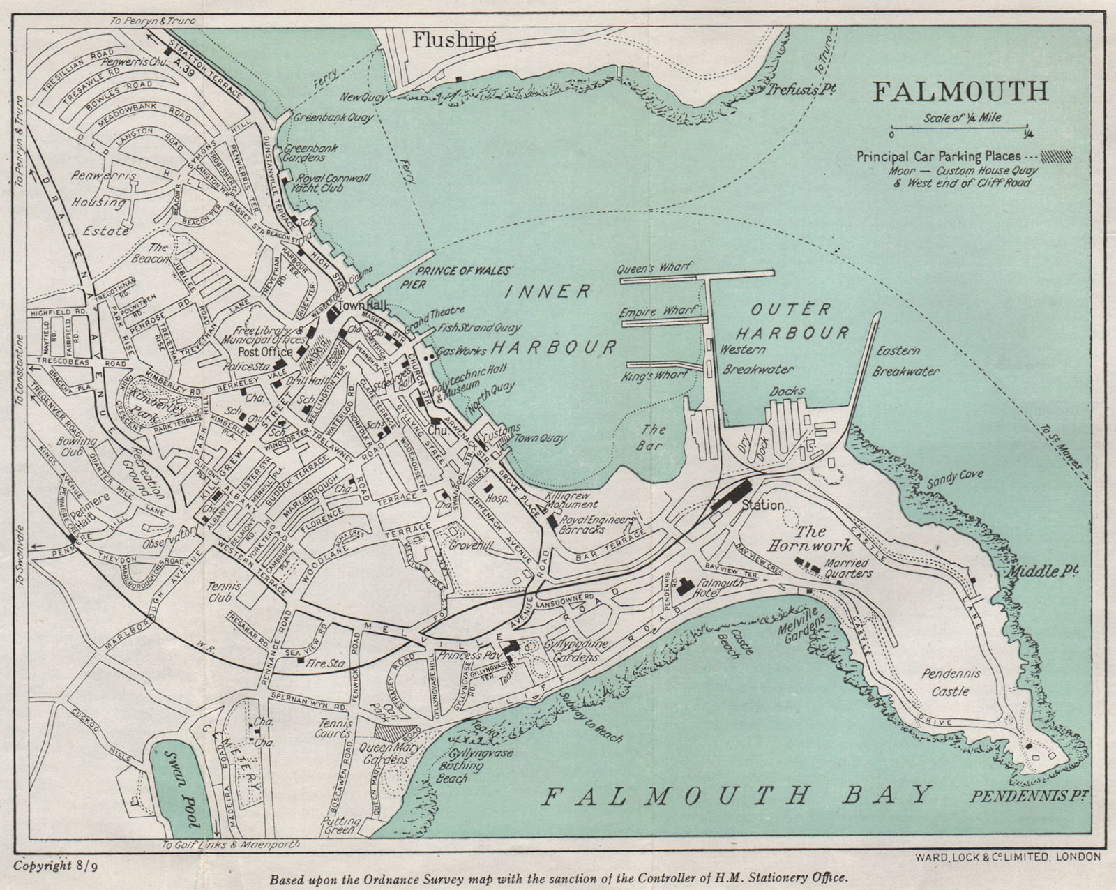 Associate Product FALMOUTH vintage city/town plan. Cornwall. WARD LOCK 1948 old vintage map