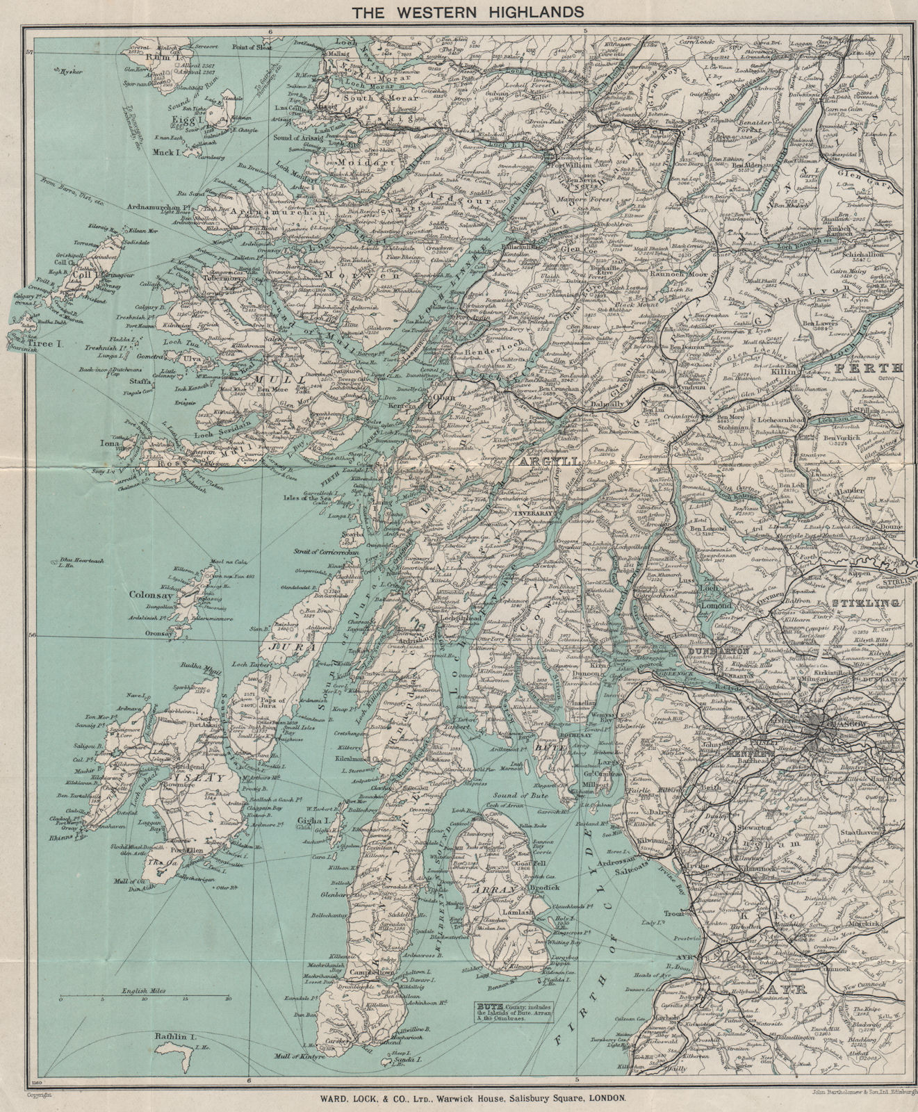 WESTERN HIGHLANDS. Mull Jura Islay Kintyre Glasgow. Scotland. WARD LOCK 1928 map