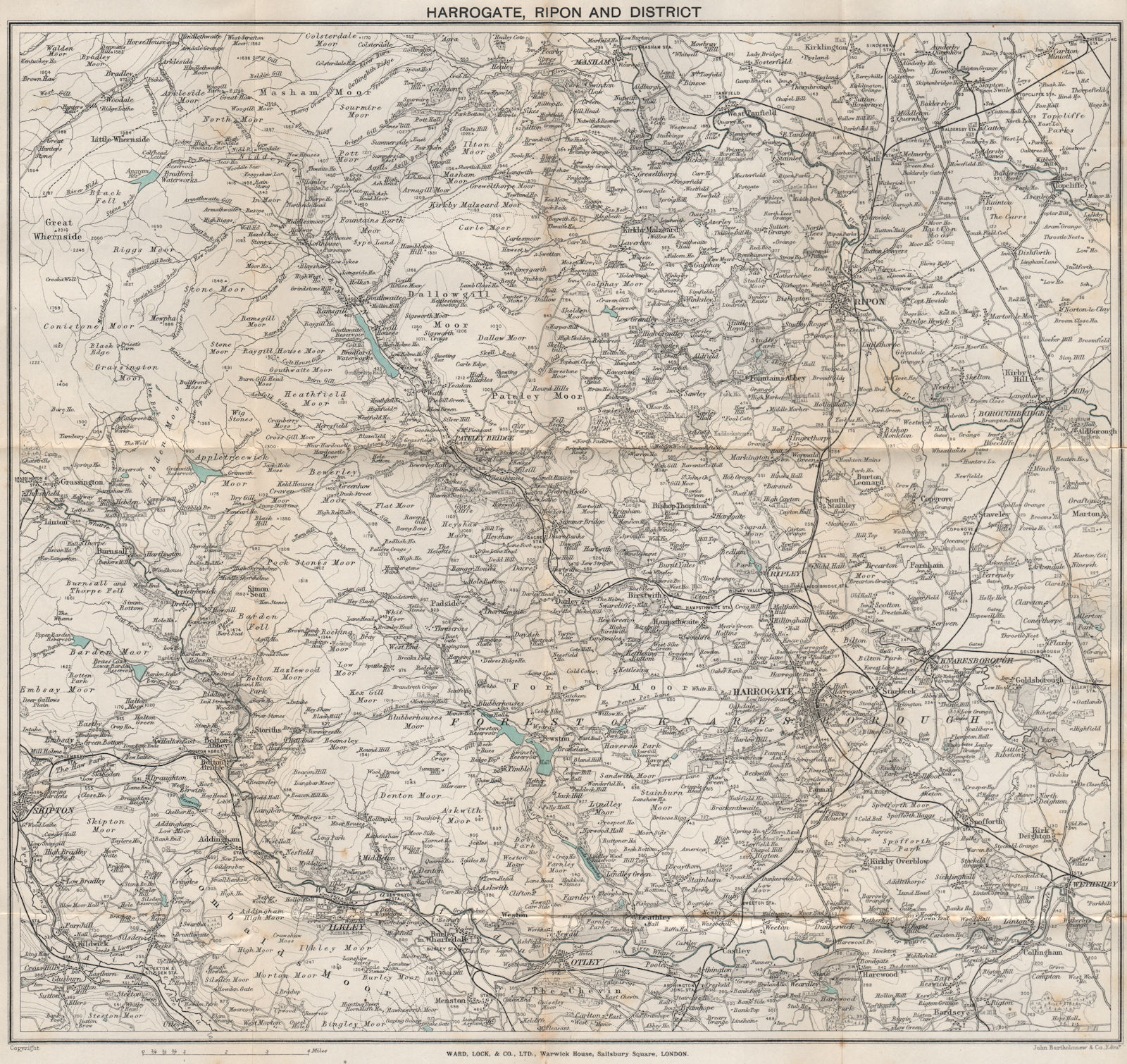 HARROGATE & NIDDERDALE. Ripon Skipton Ilkley. Yorkshire. WARD LOCK 1909 map
