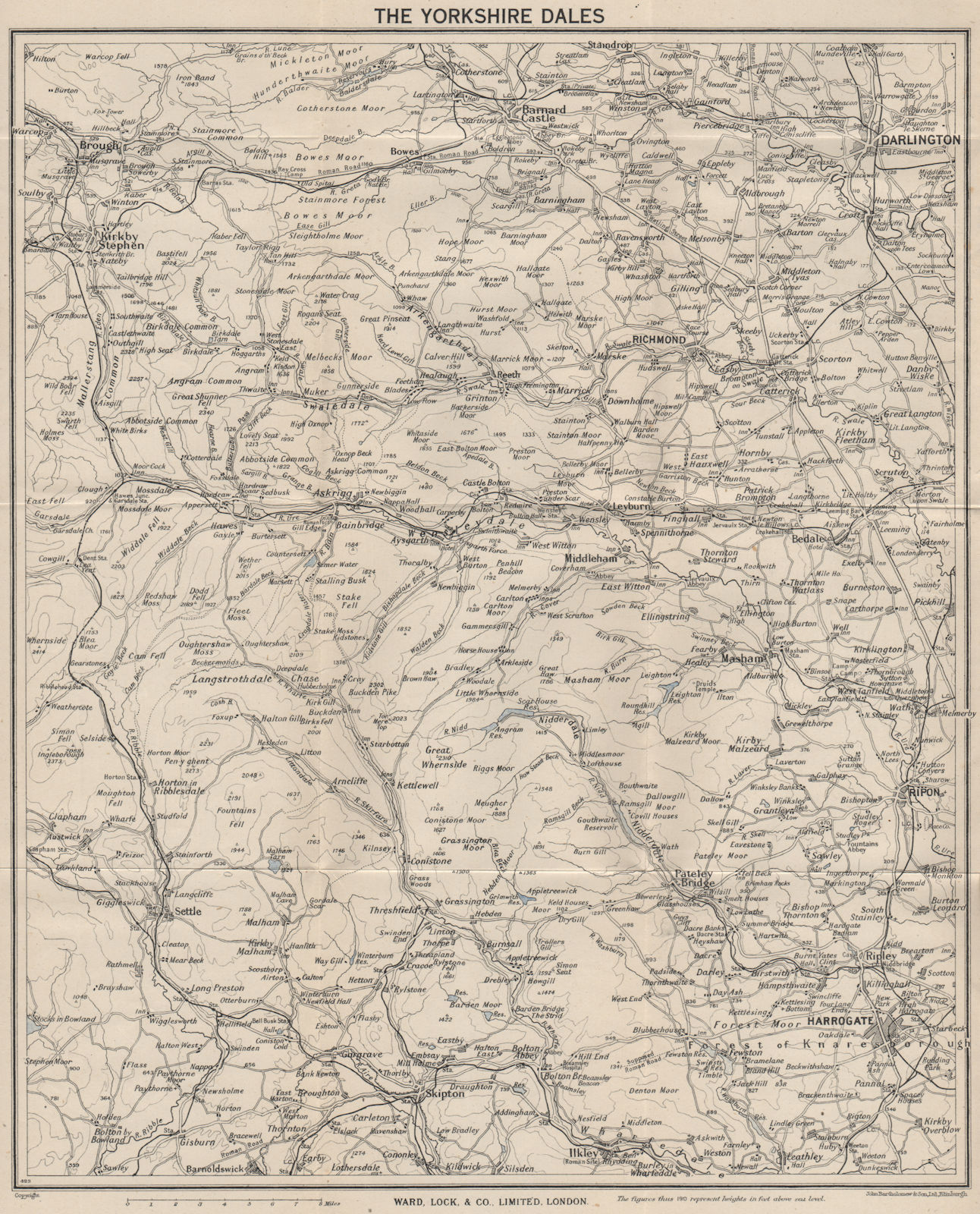 YORKSHIRE DALES. Harrogate Darlington Richmond Wensleydale Swaledale 1946 map