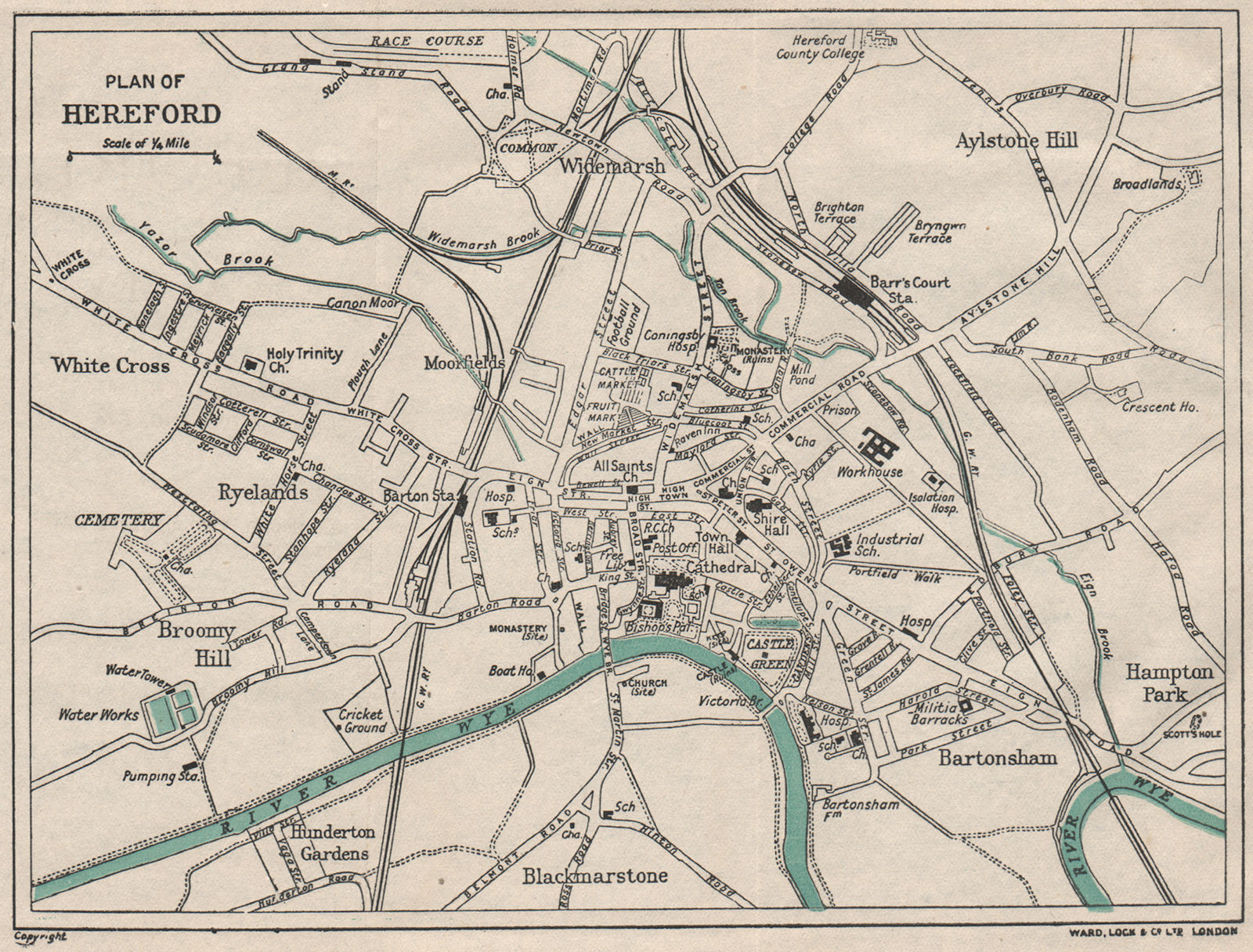 HEREFORD  vintage town/city plan. Herefordshire. WARD LOCK 1922 old map