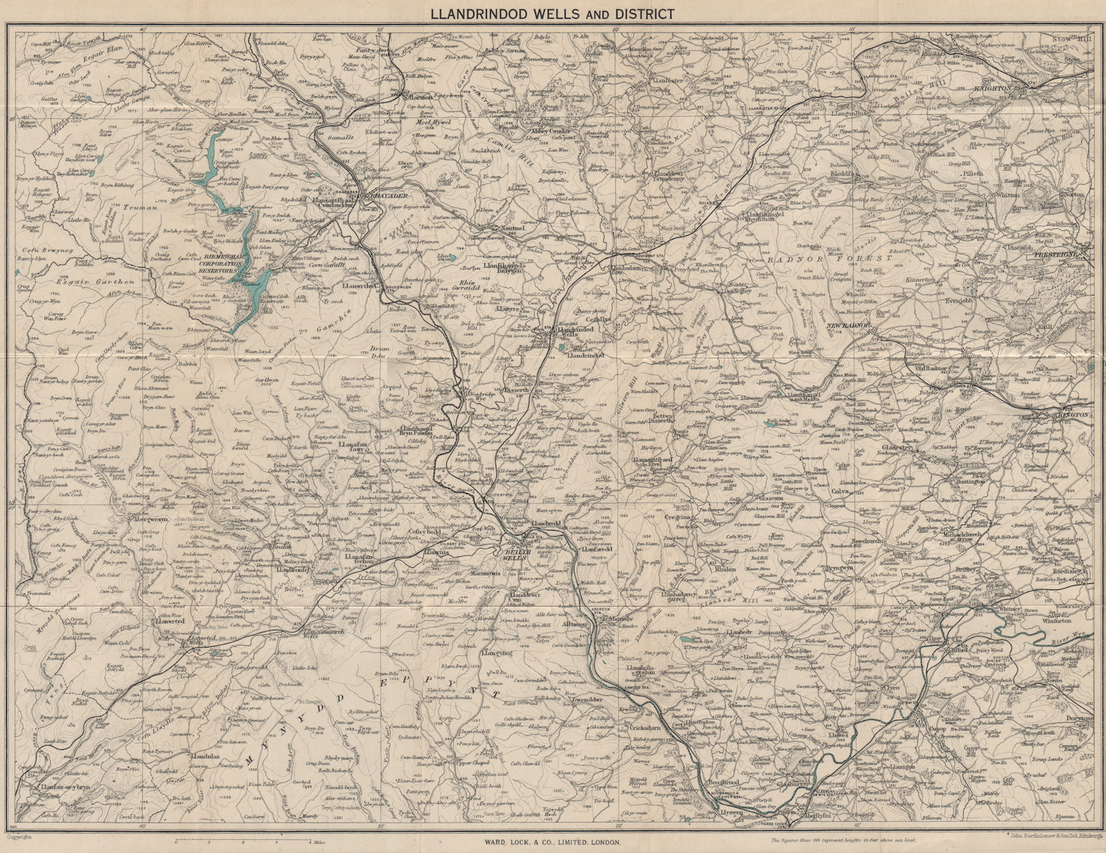 BUILTH & LLANDRINDOD WELLS. Rhayader Presteigne Knighton Radnor Forest 1948 map