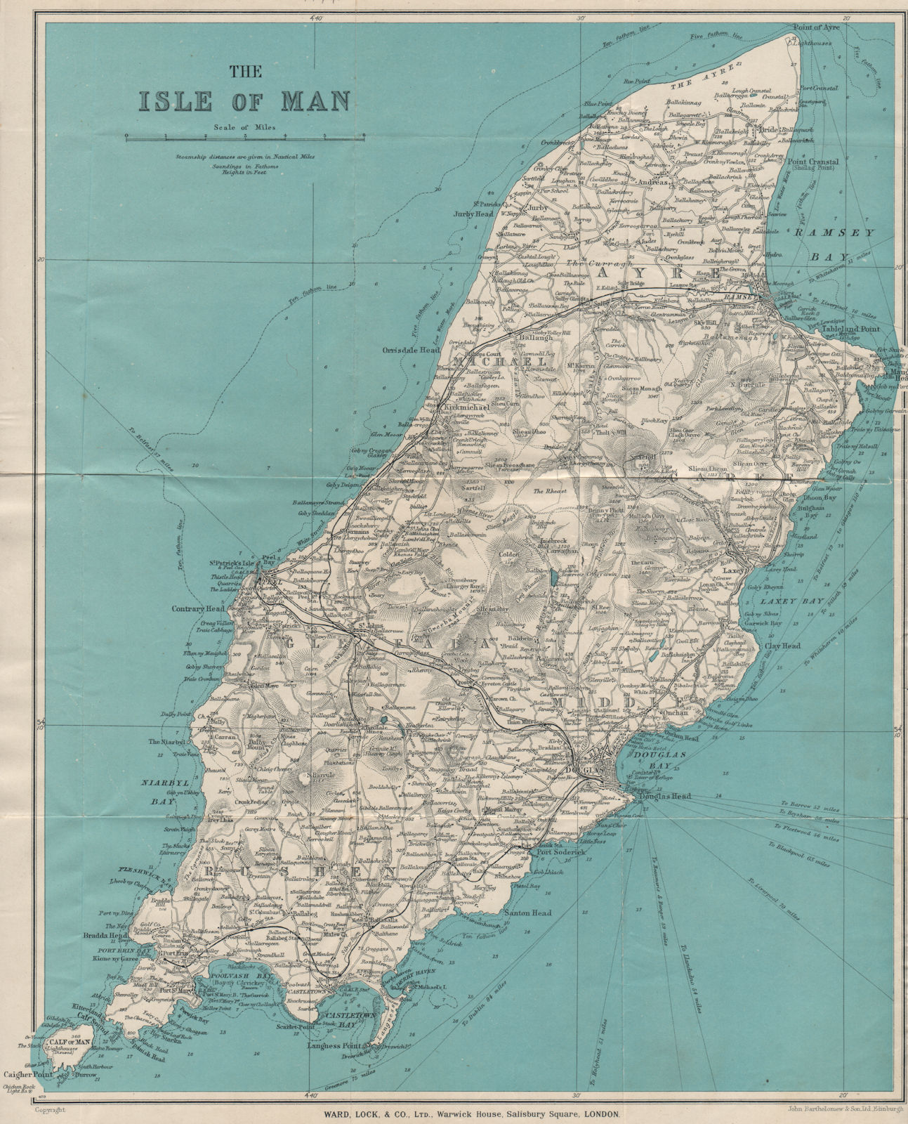 THE ISLE OF MAN. Douglas Ramsey Peel. WARD LOCK 1936 old vintage map chart