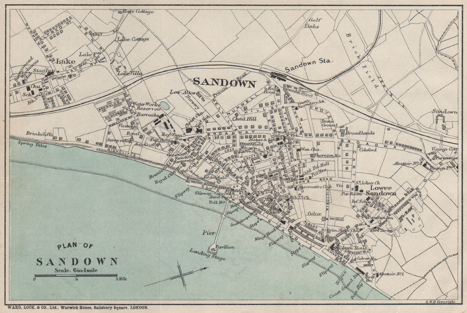 SANDOWN vintage town/city plan. Isle of Wight. WARD LOCK 1908 old antique map