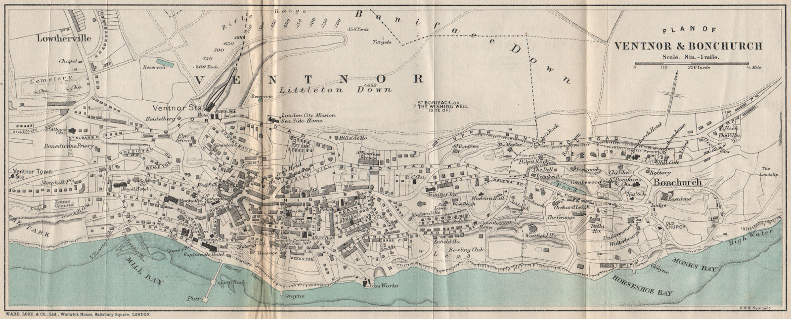 VENTNOR & BONCHURCH vintage town/city plan. Isle of Wight. WARD LOCK 1908 map