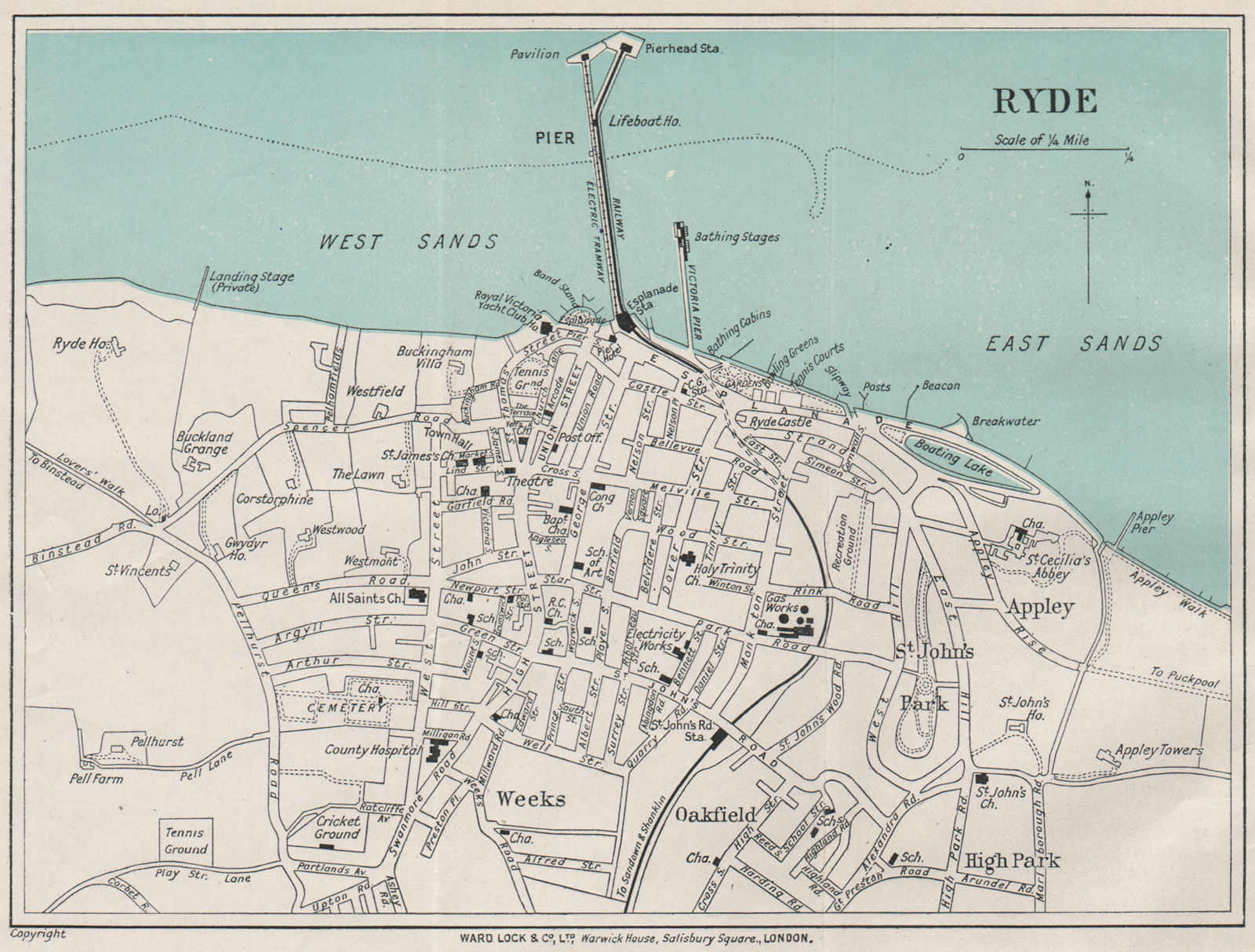 Associate Product RYDE vintage town/city plan. Isle of Wight. WARD LOCK 1922 old antique map