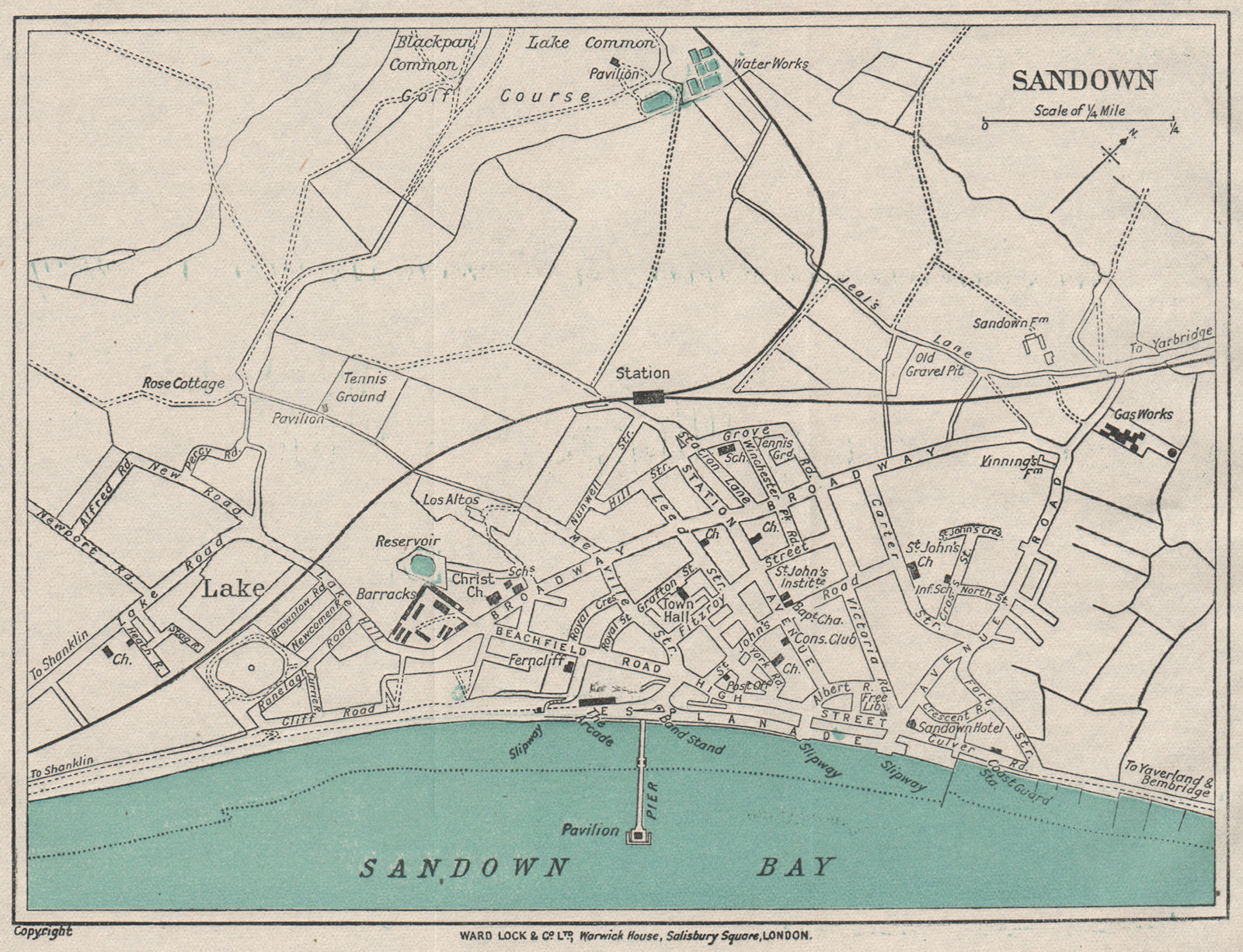 SANDOWN vintage town/city plan. Isle of Wight. WARD LOCK 1922 old antique map