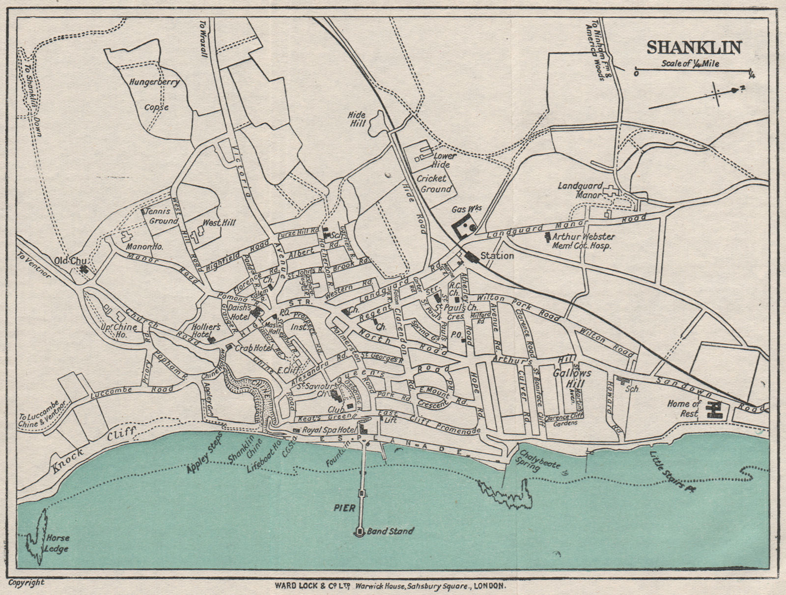 Associate Product SHANKLIN vintage town/city plan. Isle of Wight. WARD LOCK 1922 old antique map