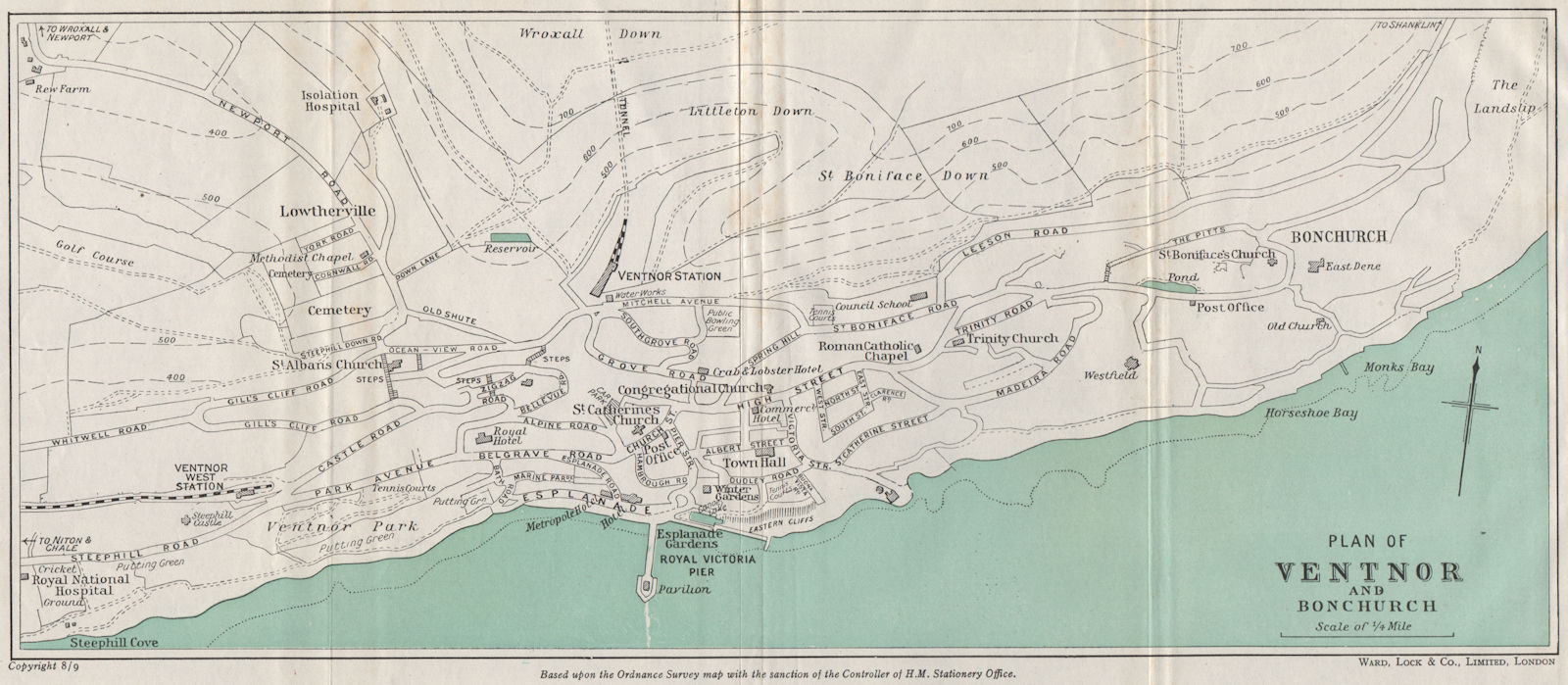 Associate Product VENTNOR AND BONCHURCH vintage town/city plan. Isle of Wight. WARD LOCK 1948 map