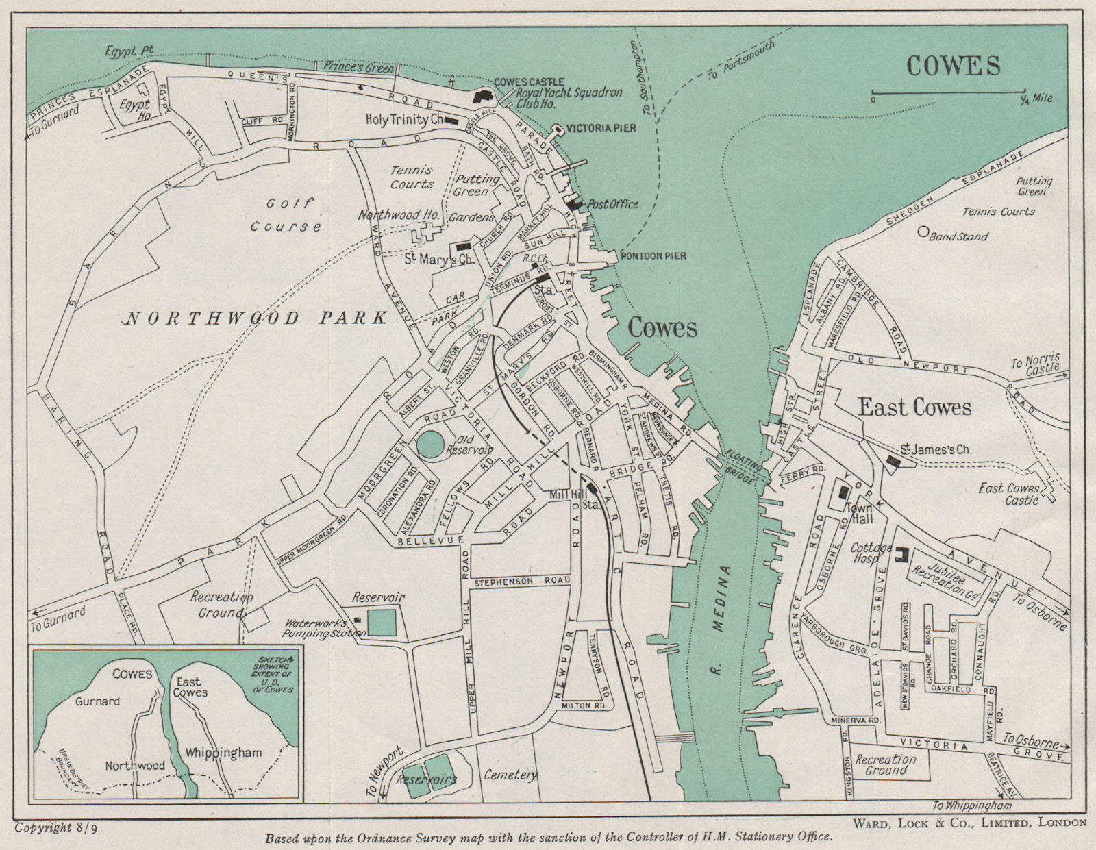 COWES vintage town/city plan. Isle of Wight. WARD LOCK 1948 old vintage map