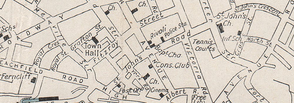 SANDOWN vintage town/city plan. Isle of Wight. WARD LOCK 1950 old ...