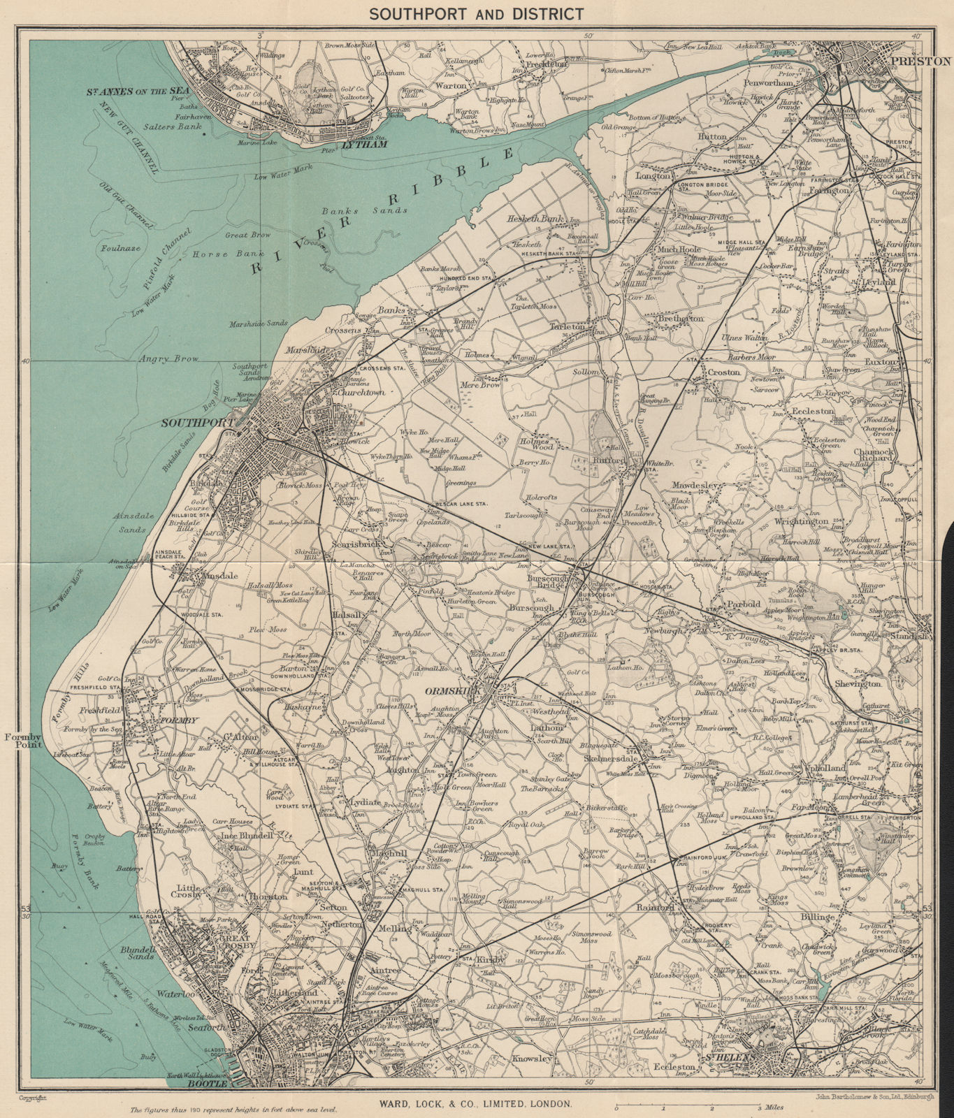 WEST LANCASHIRE Southport Lytham St Annes Preston Ribble Crosby Bootle 1949 map