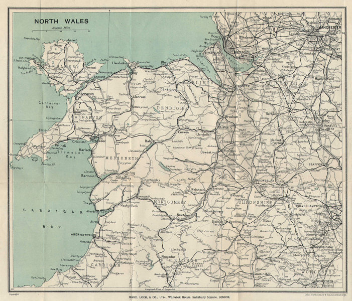 NORTH WALES. Rhyl Flint. WARD LOCK 1930 old vintage map plan chart