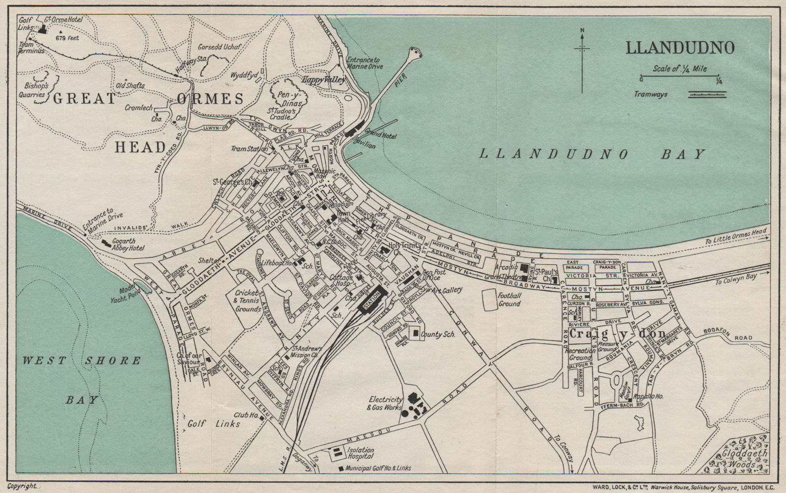 Associate Product LLANDUDNO vintage town/city plan. Wales. WARD LOCK 1930 old vintage map chart