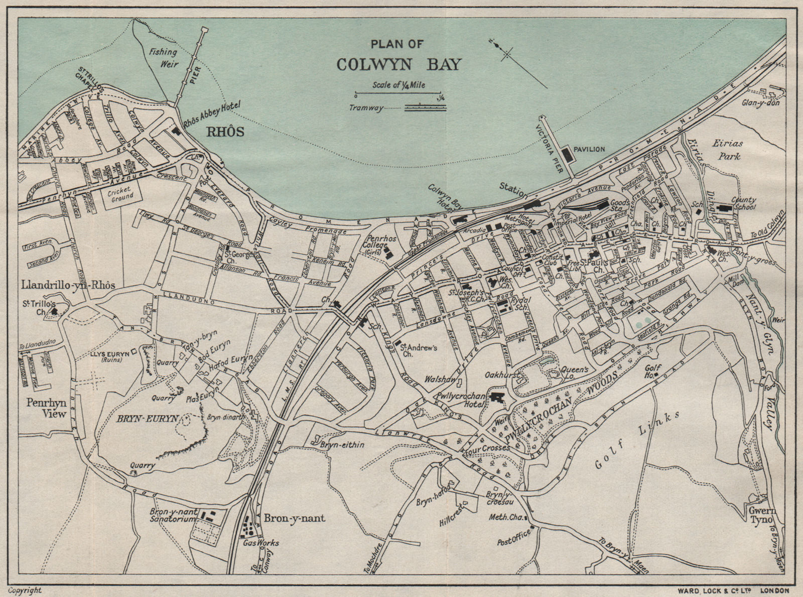 COLWYN BAY vintage town/city plan. Wales. WARD LOCK 1930 old vintage map chart
