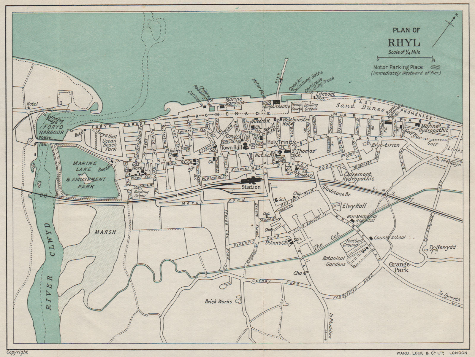 Associate Product RHYL vintage town/city plan. Wales. WARD LOCK 1930 old vintage map chart