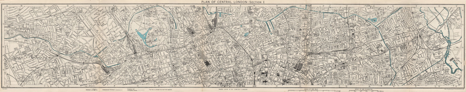 CENTRAL LONDON-SECTION I vintage town/city plan. London. WARD LOCK 1951 map