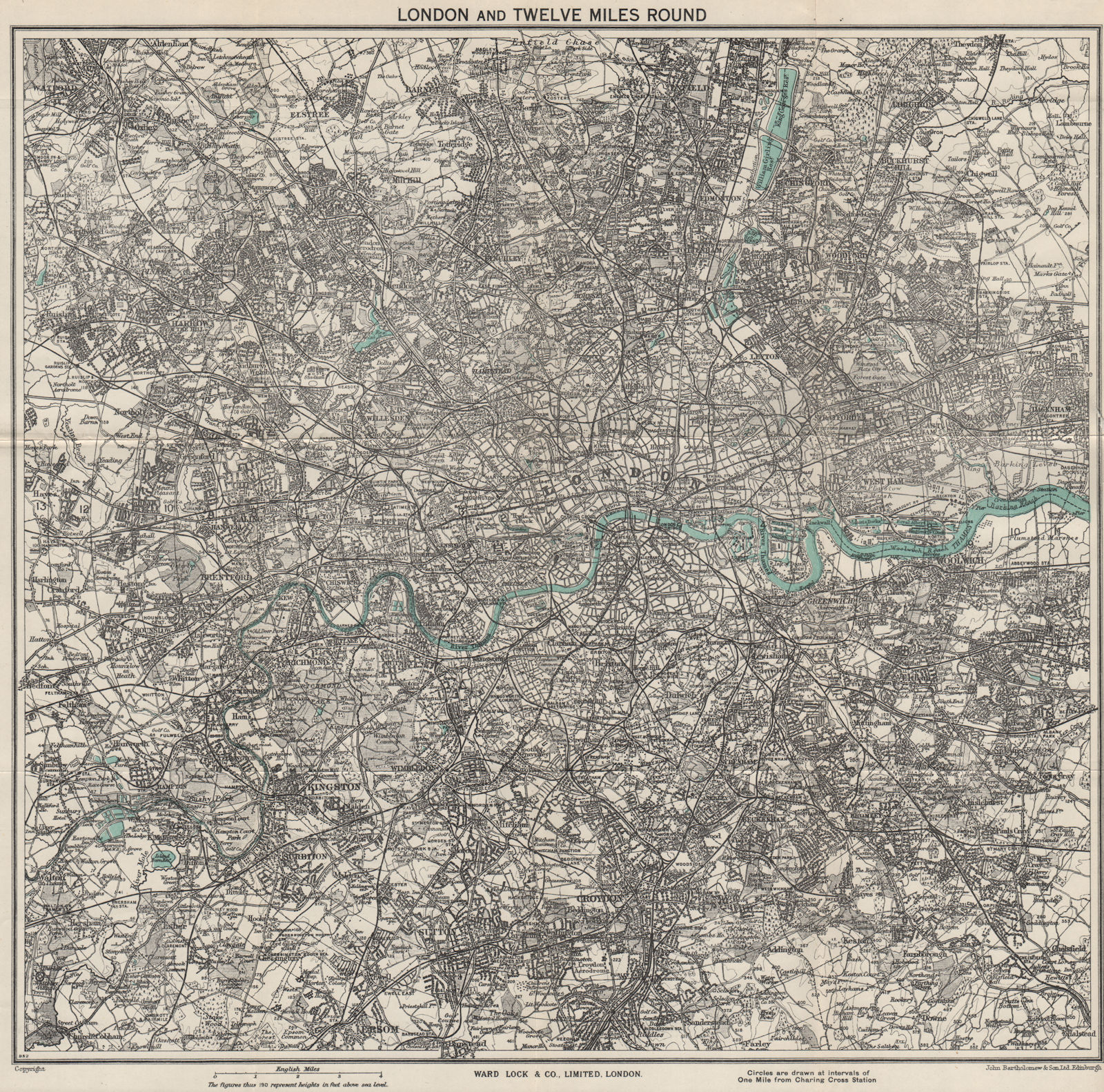 Associate Product LONDON & TWELVE MILES ROUND'. Greater London. WARD LOCK 1951 old vintage map