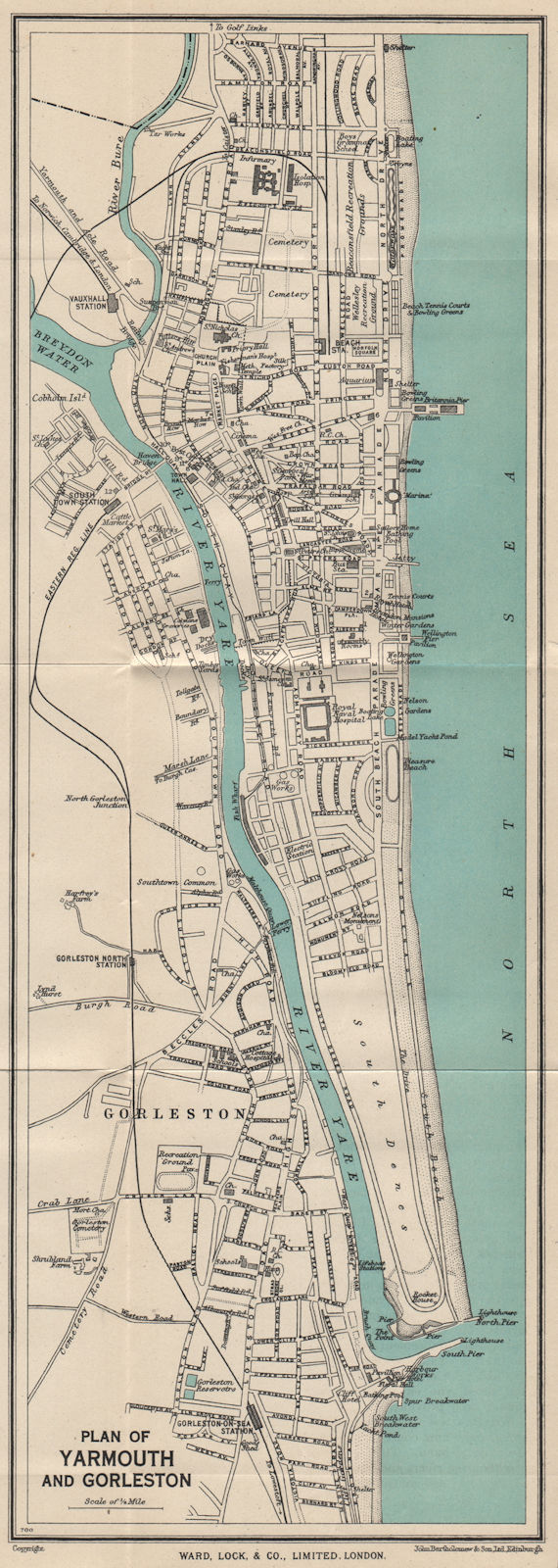 Associate Product YARMOUTH AND GORLESTON vintage town/city plan. Norfolk. WARD LOCK 1950 old map