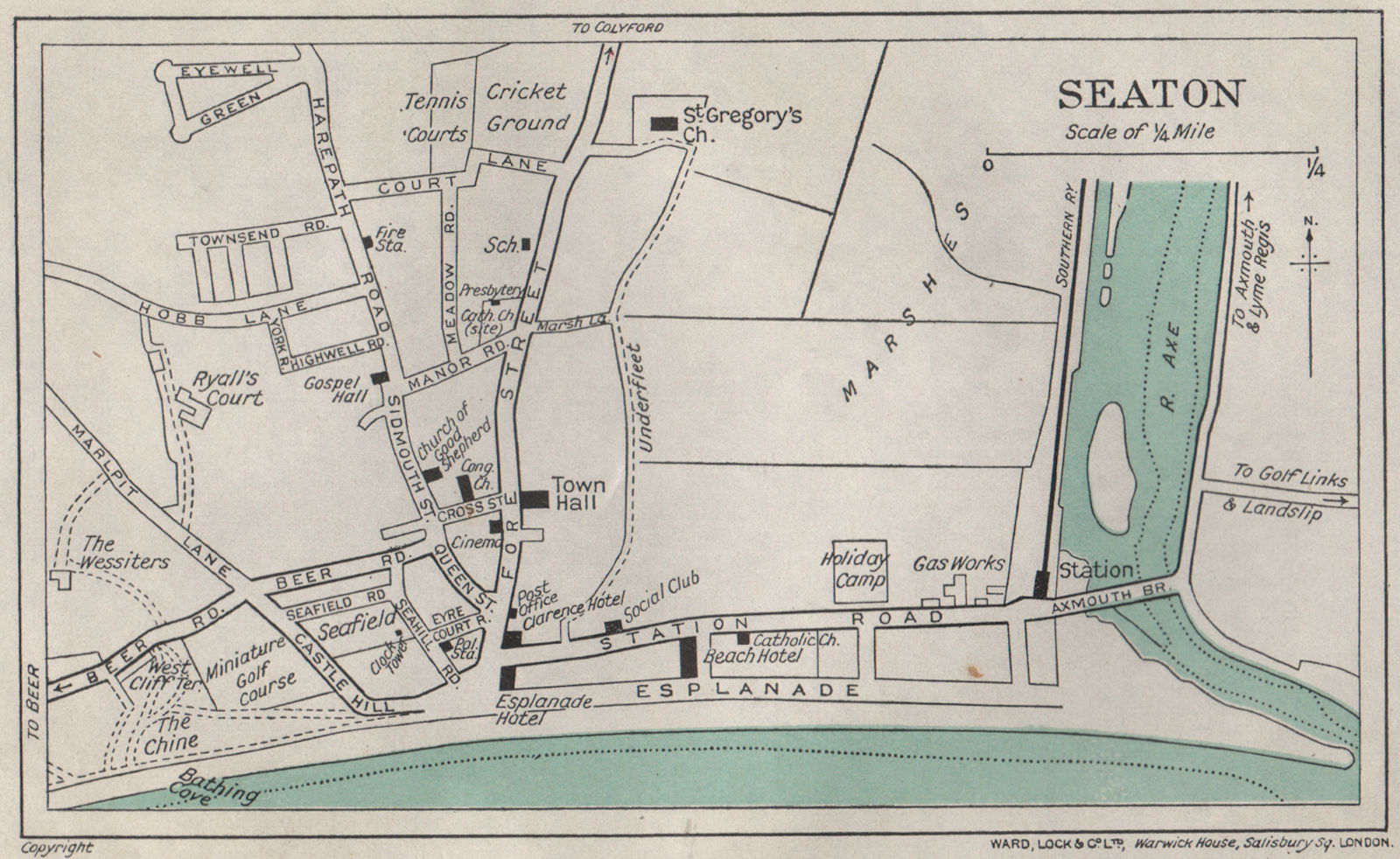Associate Product SEATON vintage town/city plan. Devon. WARD LOCK 1938 old vintage map chart