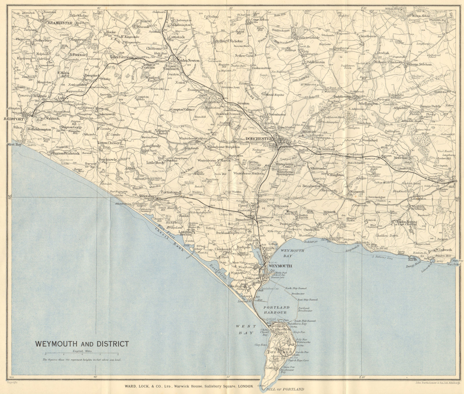 Associate Product WEYMOUTH environs. Chesil Beach Portland Dorchester Bridport. Dorset 1938 map