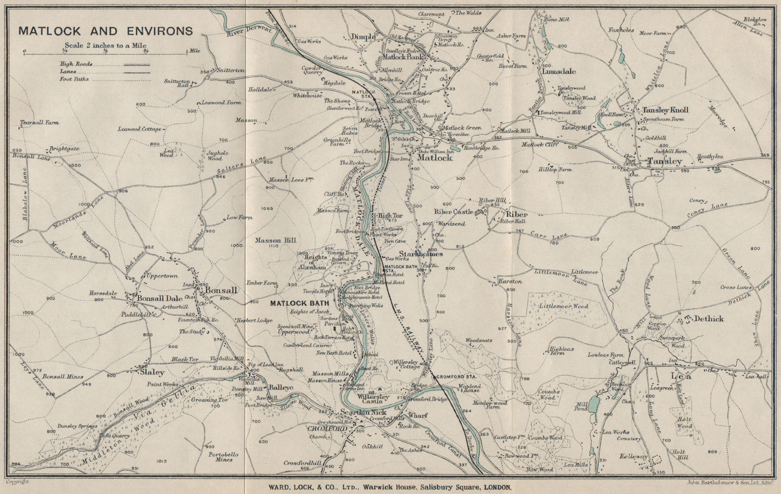 Associate Product MATLOCK environs. Matlock Bath Cromford Derbyshire. WARD LOCK 1925 old map