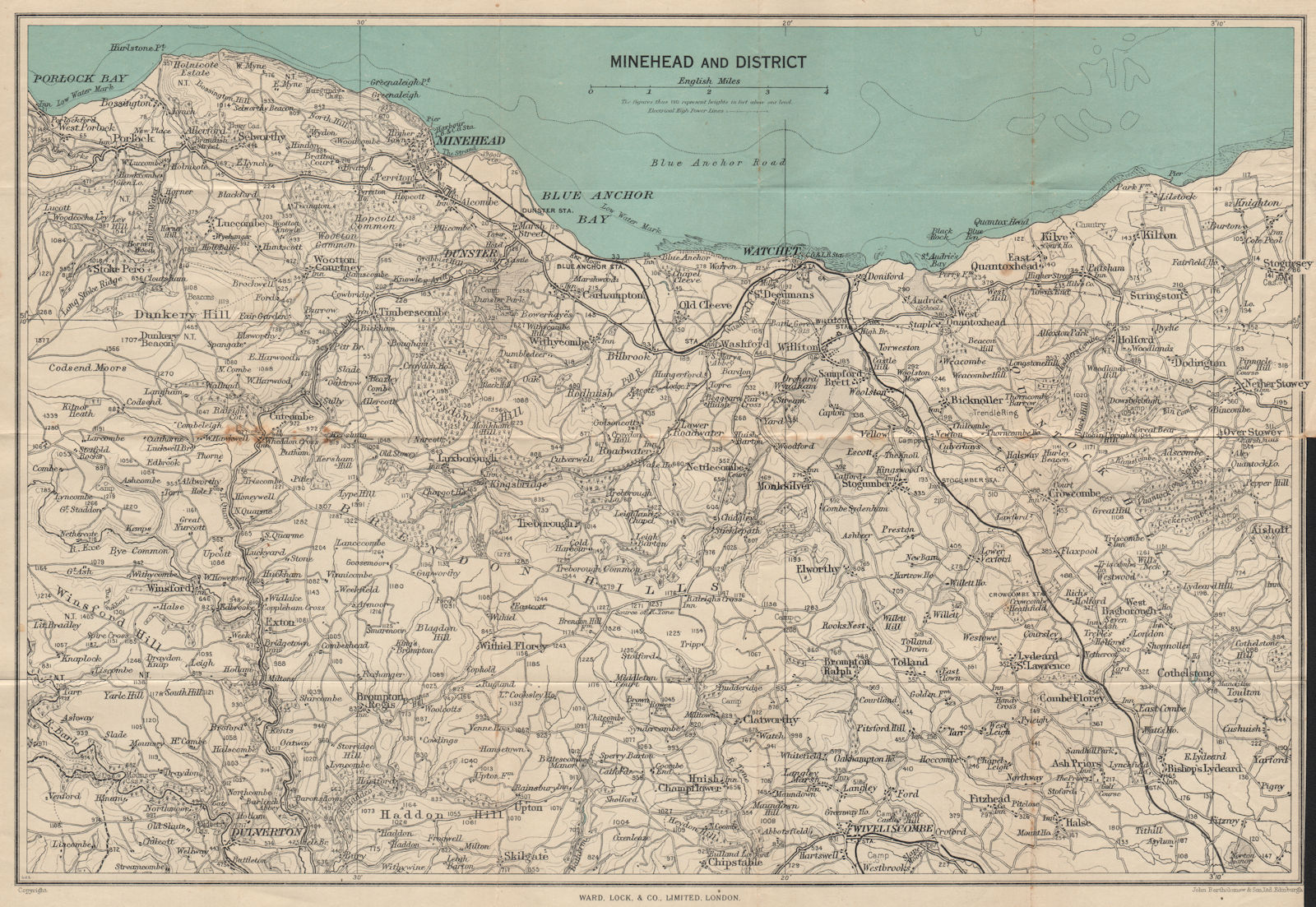 MINEHEAD environs. Exmoor Dunster Dulverton Watchet Somerset. WARD LOCK 1948 map