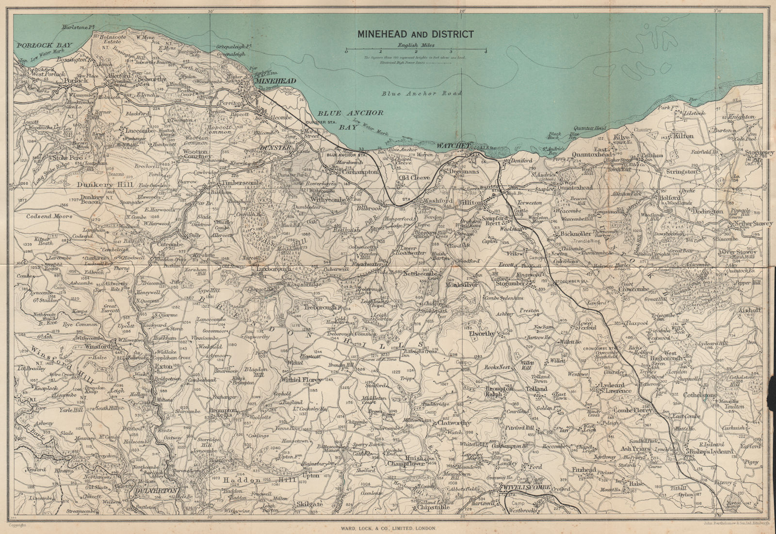 Associate Product MINEHEAD environs. Exmoor Dunster Dulverton Watchet Somerset. WARD LOCK 1951 map