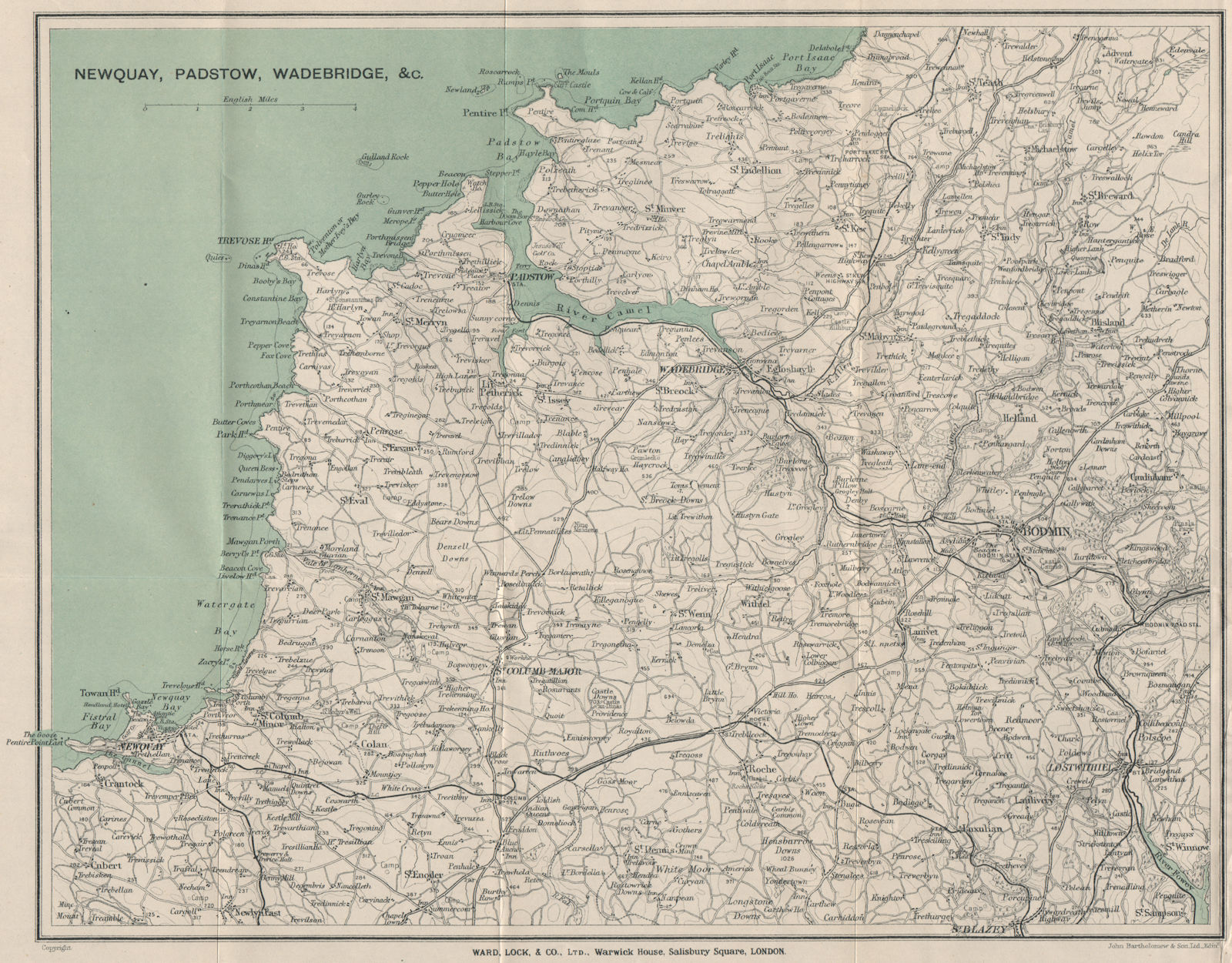 Associate Product CAMEL ESTUARY & environs. Newquay Padstow Wadebridge Bodmin Cornwall 1924 map