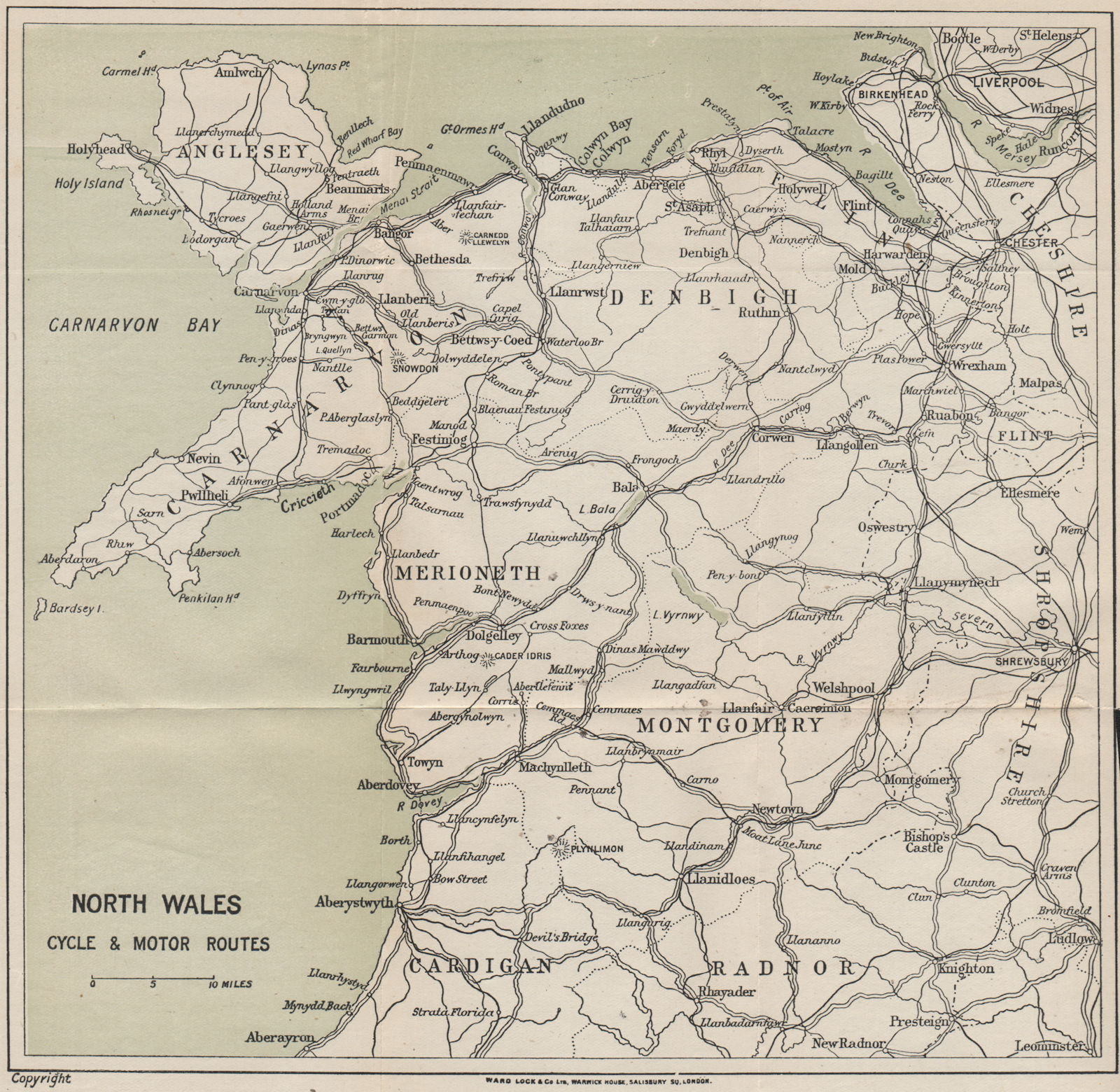 Associate Product NORTH WALES CYCLE & MOTOR ROUTES. Railways. WARD LOCK 1913 old antique map