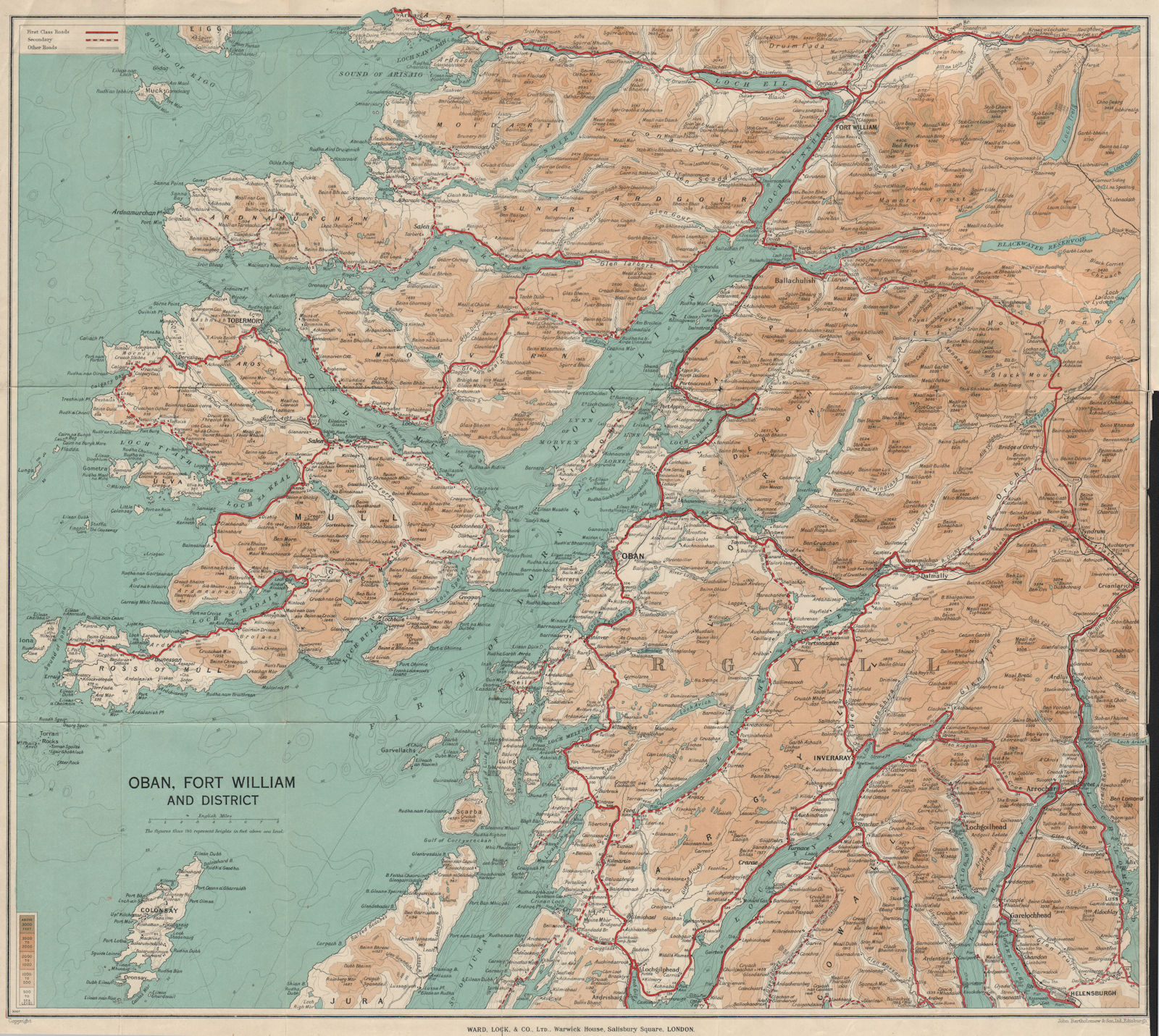 OBAN & FORT WILLIAM area. Loch Linnhe. Scottish Highlands. WARD LOCK 1935 map