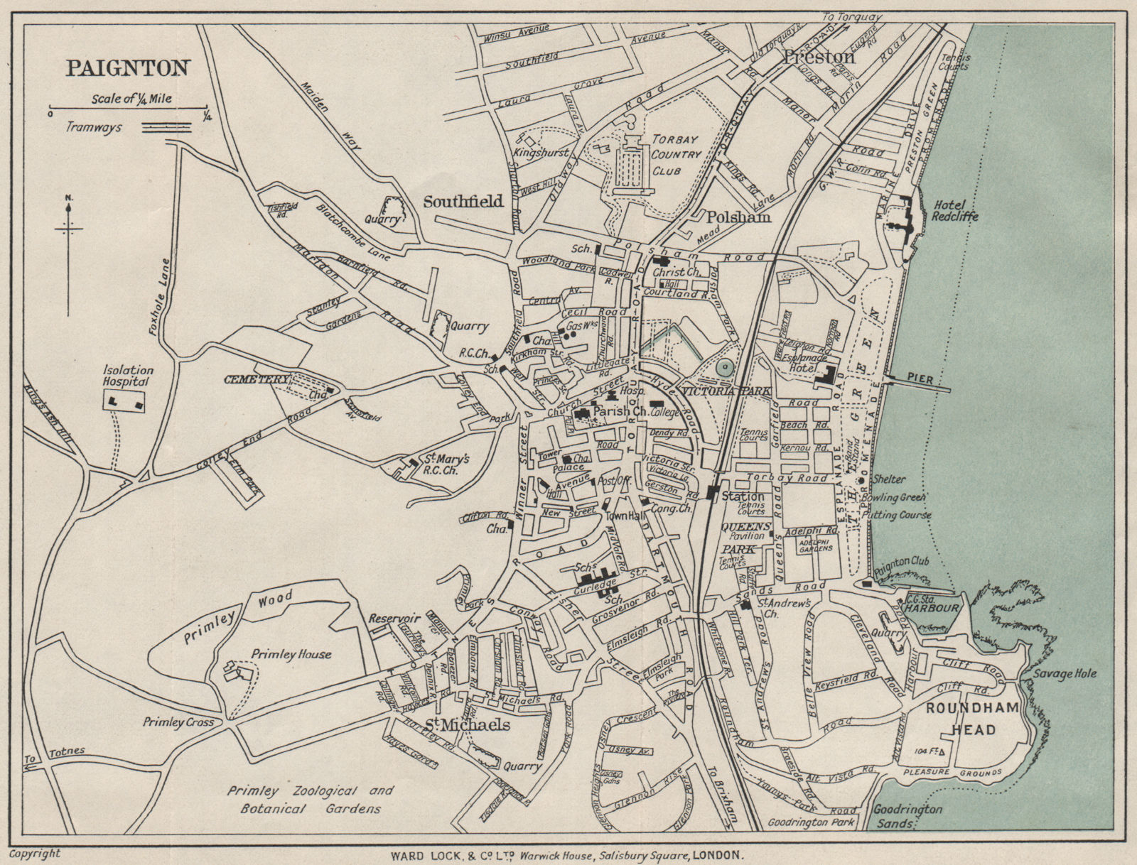 PAIGNTON vintage town/city plan. Devon. WARD LOCK 1932 old vintage map chart