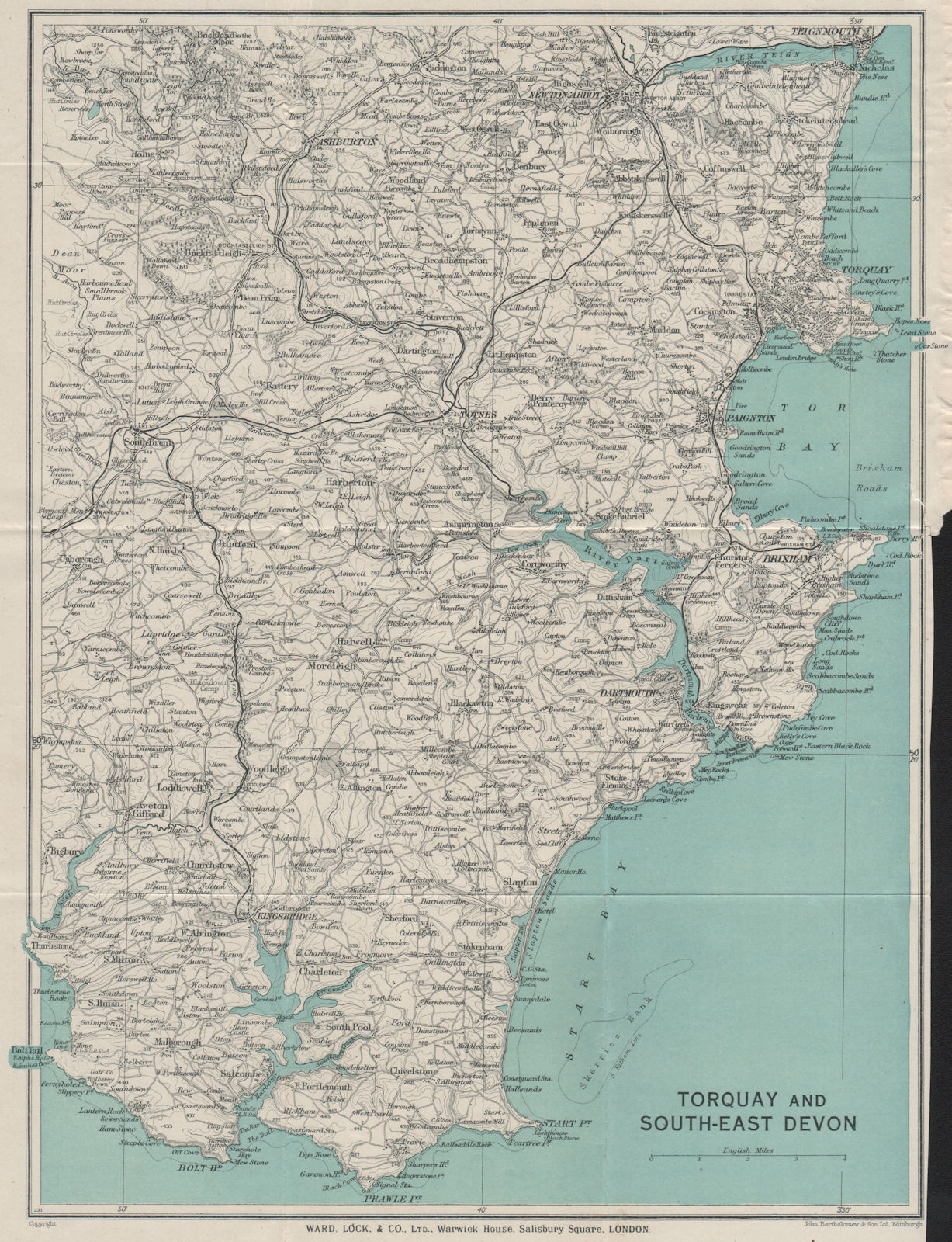 SOUTH HAMS & TORBAY Paignton Brixham Totnes Salcombe Kingsbridge. Devon 1932 map