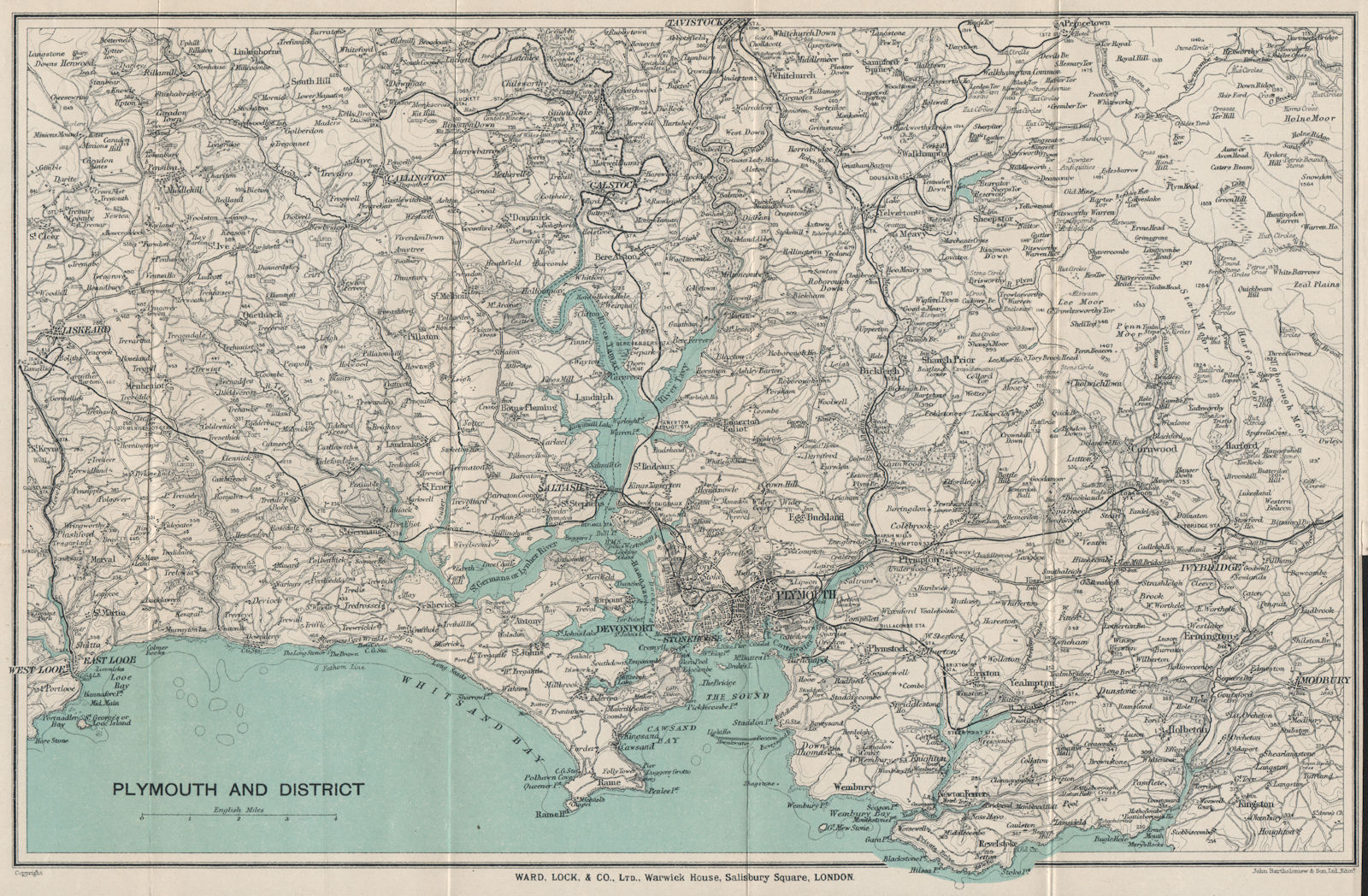 PLYMOUTH & TAMAR VALLEY. Liskeard Tavistock Devonport Looe Saltash 1933 map