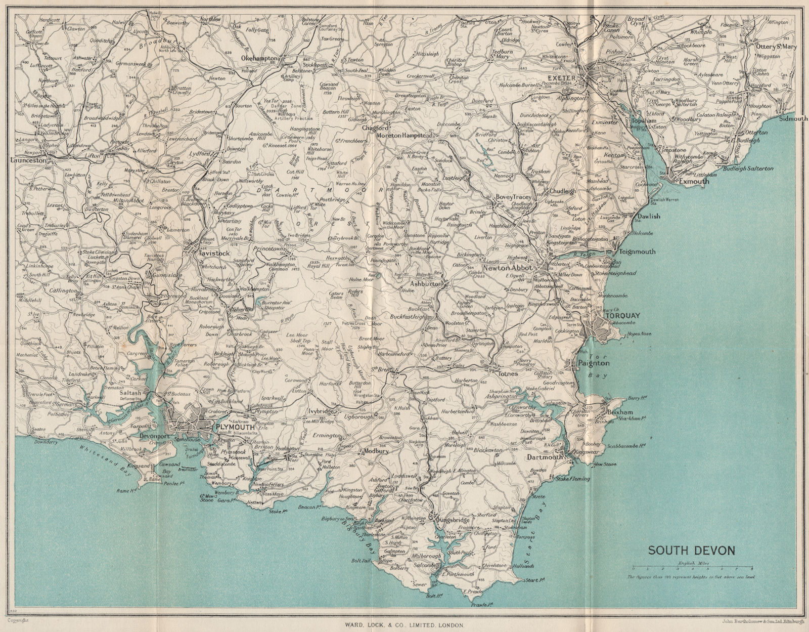 SOUTH DEVON. Dartmoor South Hams Torquay Tamar Valley Plymouth Exeter 1948 map