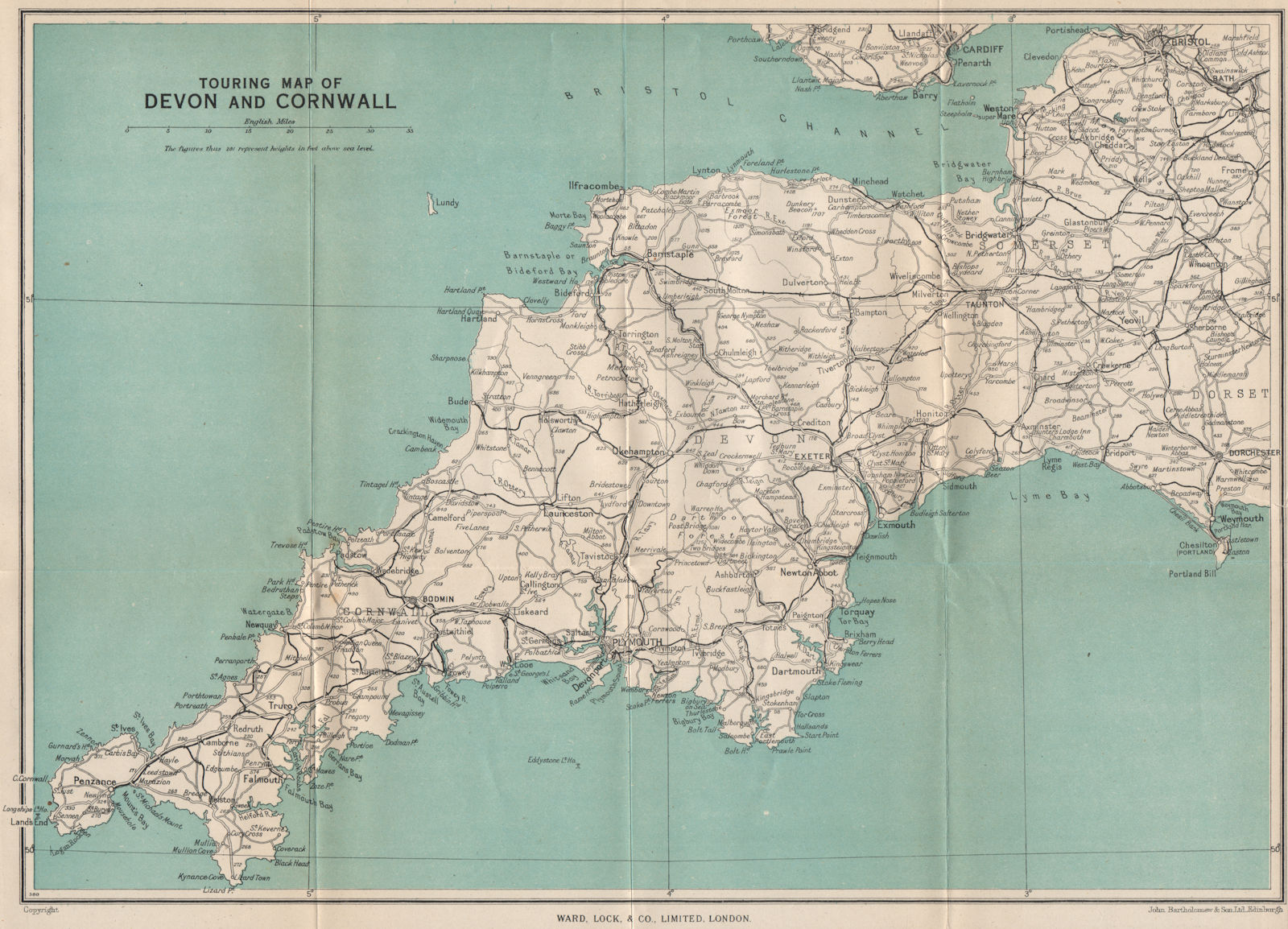 Associate Product DEVON AND CORNWALL TOURING MAP. South West England. WARD LOCK 1948 old