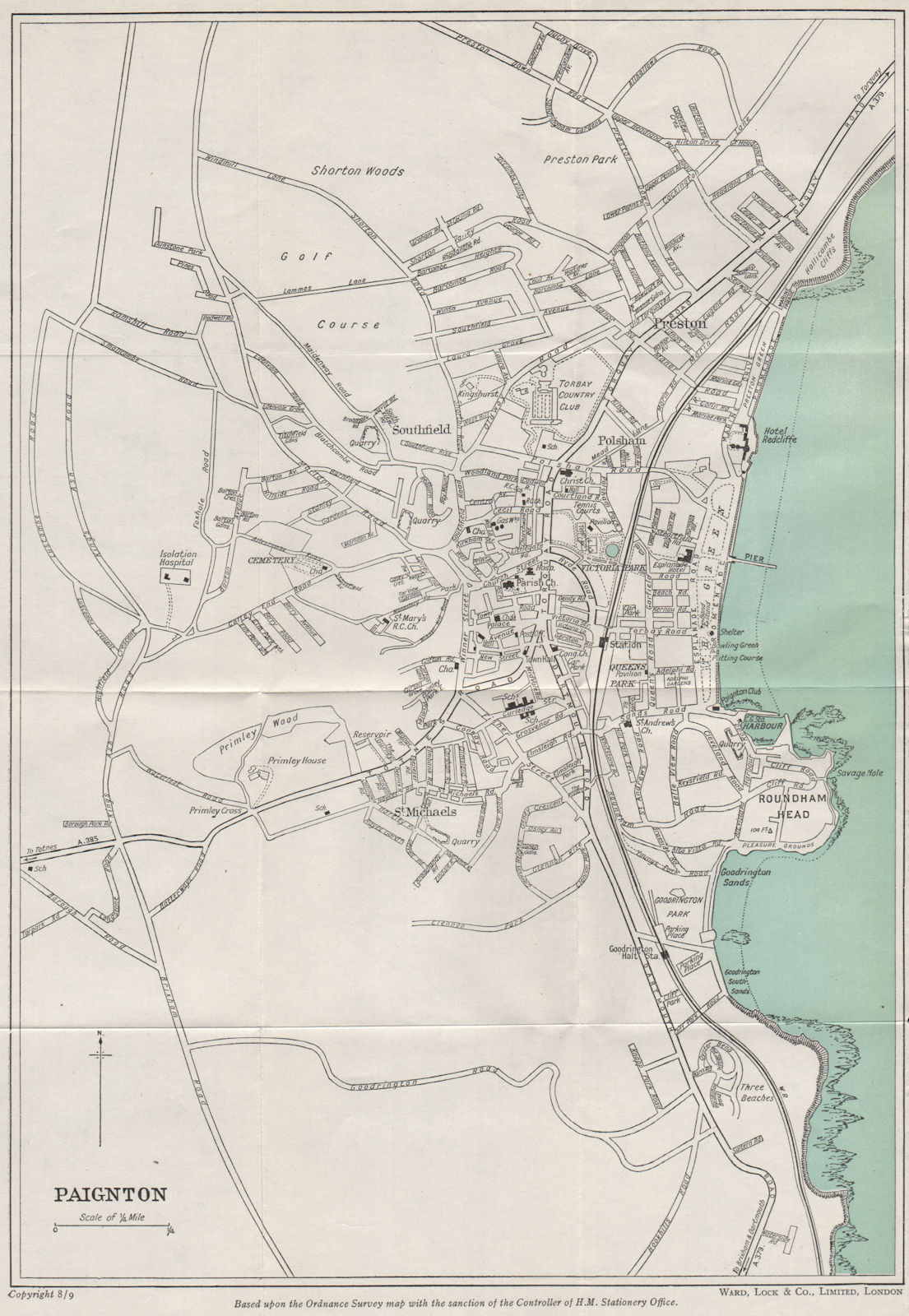 PAIGNTON vintage town/city plan. Devon. WARD LOCK 1948 old vintage map chart