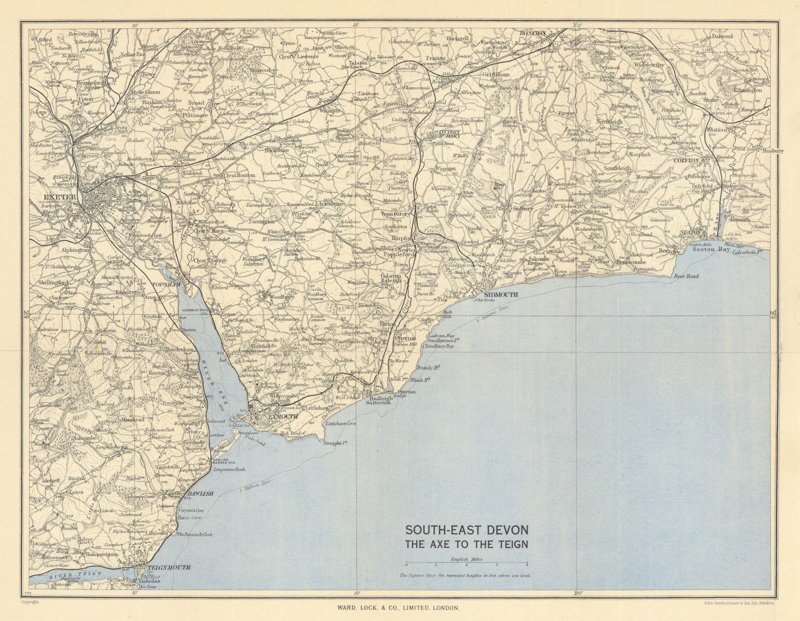 EAST DEVON COAST. Teignmouth Exmouth Exeter Sidmouth Budleigh Salterton 1951 map