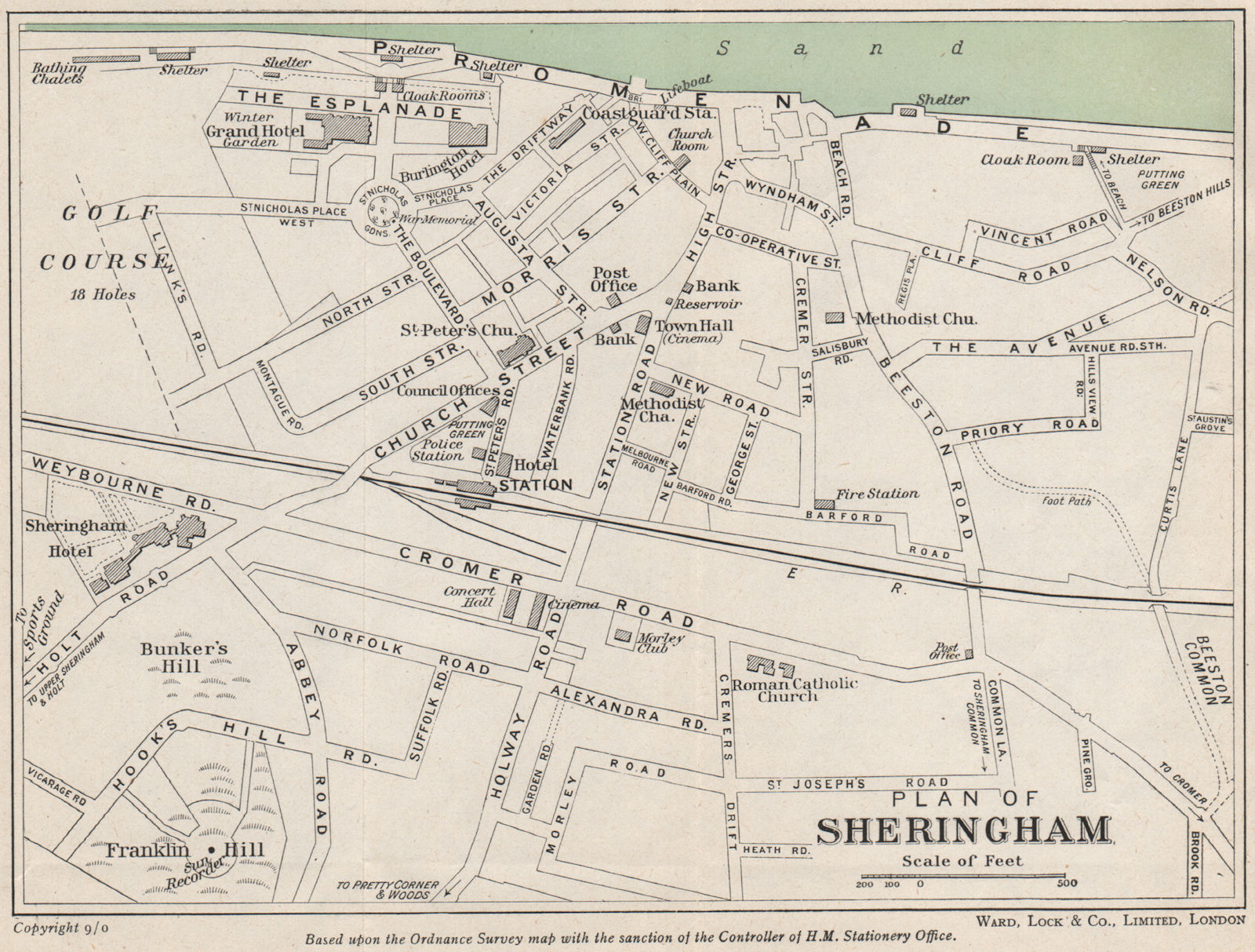 Associate Product SHERINGHAM vintage town/city plan. Norfolk. WARD LOCK 1950 old vintage map