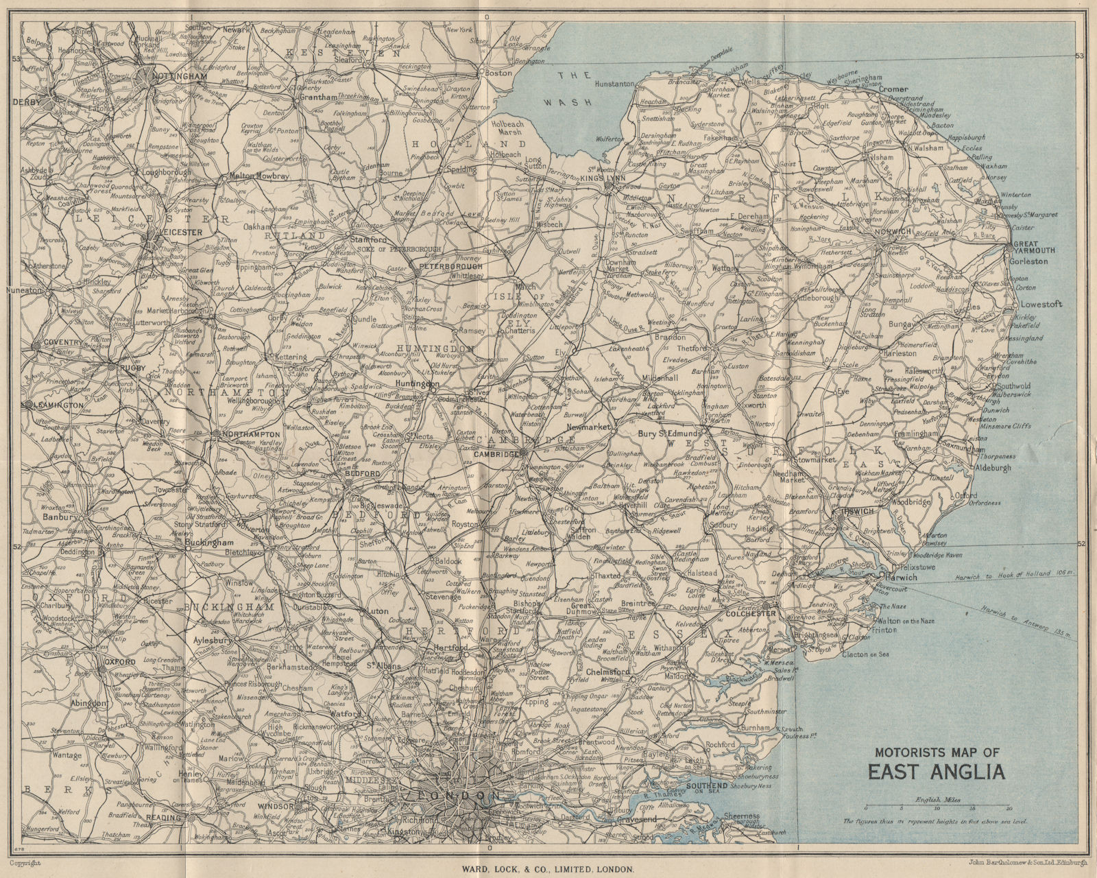 CAMBRIDGE AND EAST ANGLIA MOTORISTS' MAP. Cambridgeshire. WARD LOCK 1950