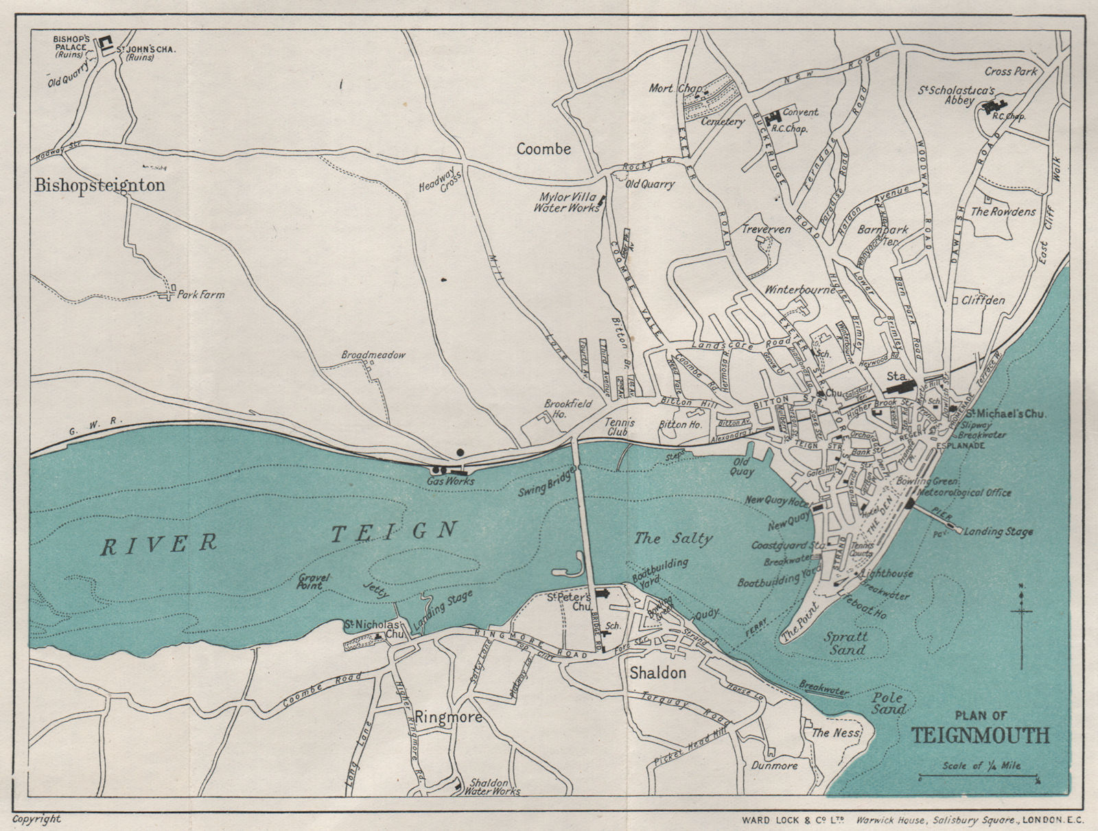 TEIGNMOUTH vintage city town plan. Devon. WARD LOCK 1929 old vintage map chart