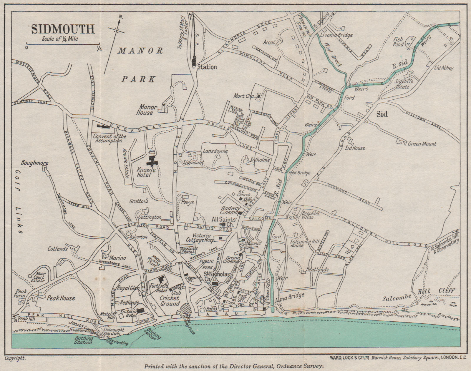 SIDMOUTH vintage town/city plan. Devon. WARD LOCK 1948 old vintage map chart
