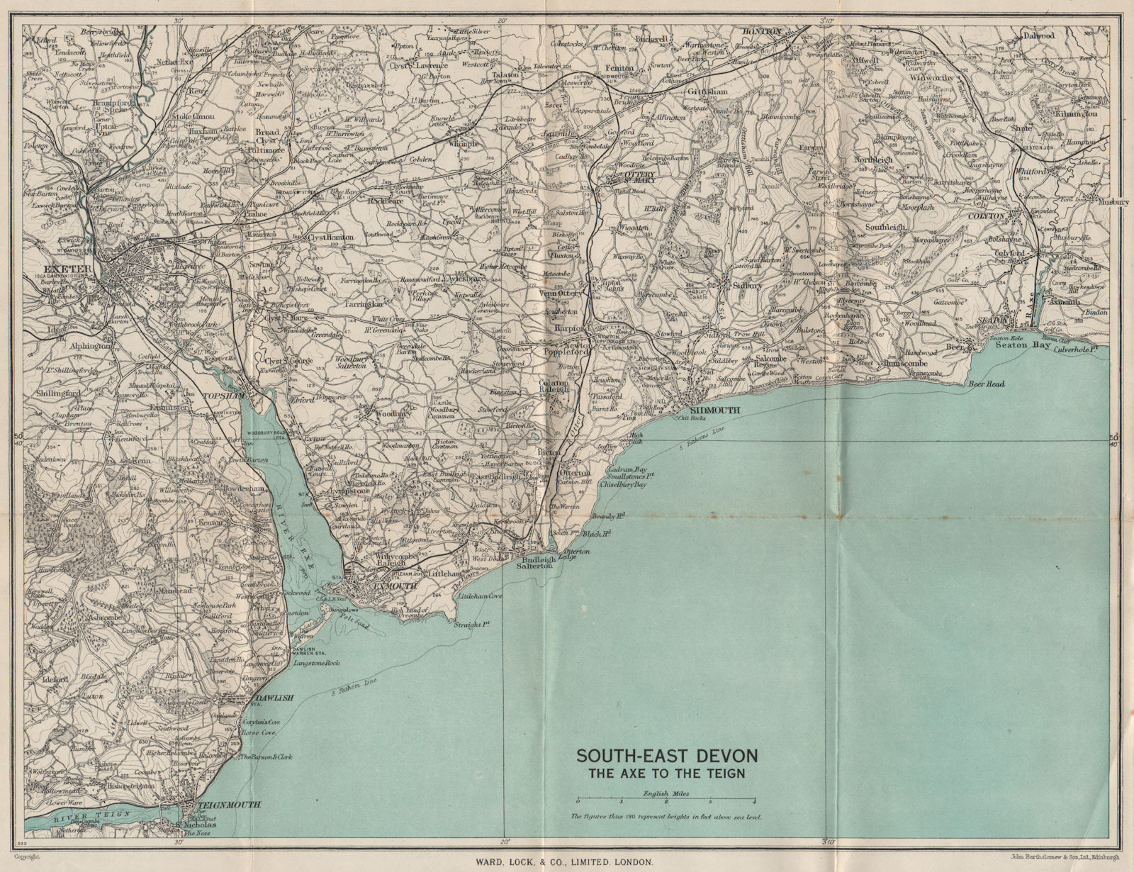 EAST DEVON COAST. Teignmouth Exmouth Exeter Sidmouth Budleigh Salterton 1948 map