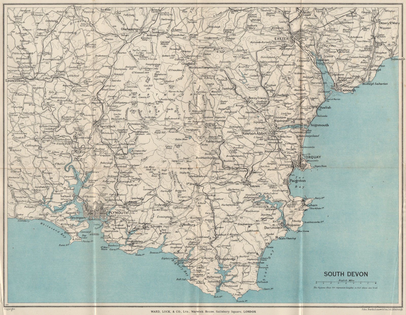 SOUTH DEVON. Dartmoor South Hams Torquay Tamar Valley Exeter Plymouth 1948 map