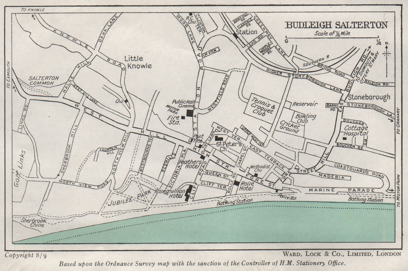 BUDLEIGH SALTERTON vintage town/city plan. Devon. WARD LOCK 1948 old map