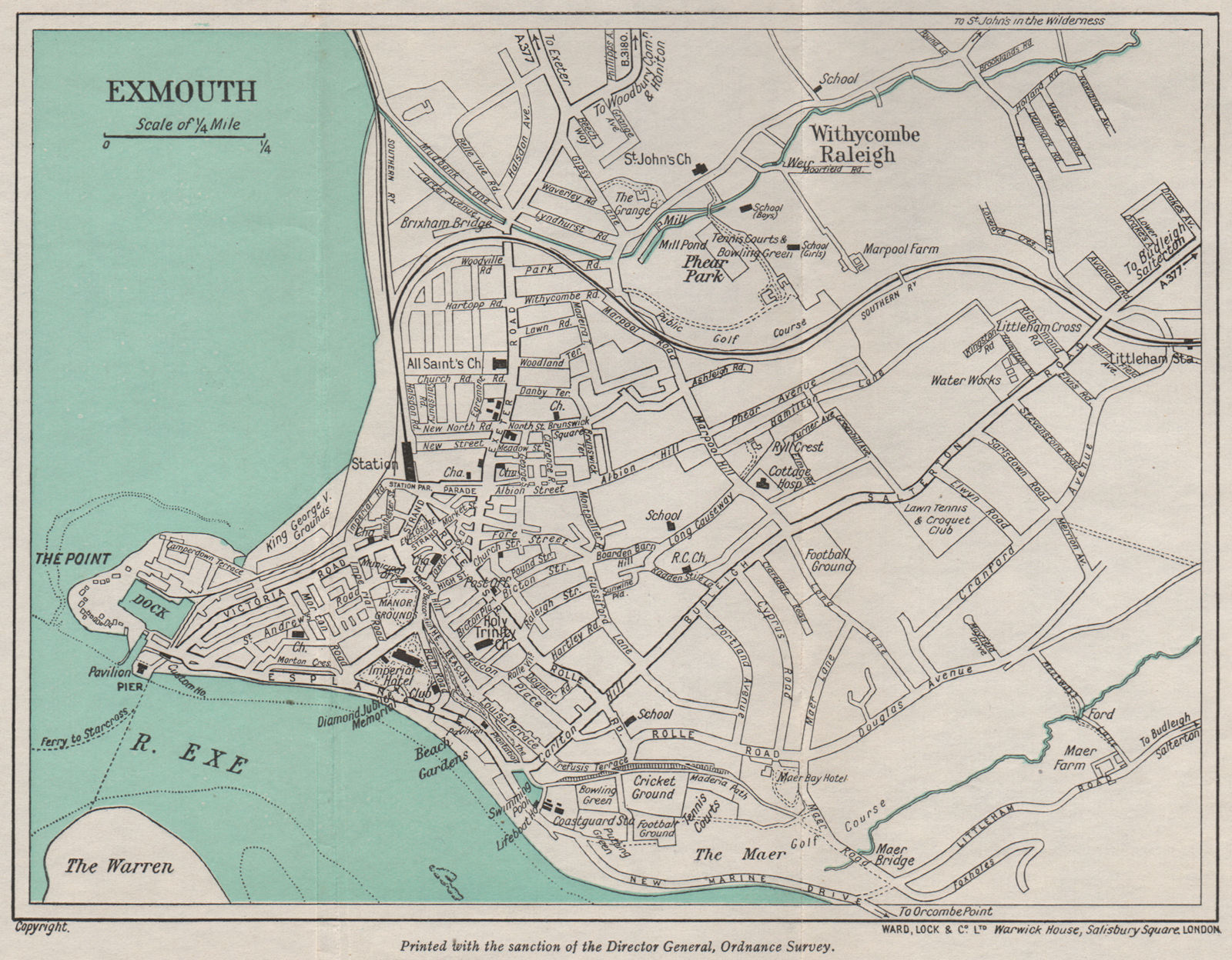 EXMOUTH vintage town/city plan. Devon. WARD LOCK 1948 old vintage map chart