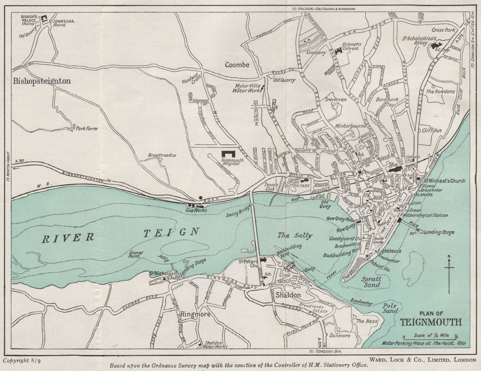 TEIGNMOUTH vintage town/city plan. Devon. WARD LOCK 1948 old vintage map chart